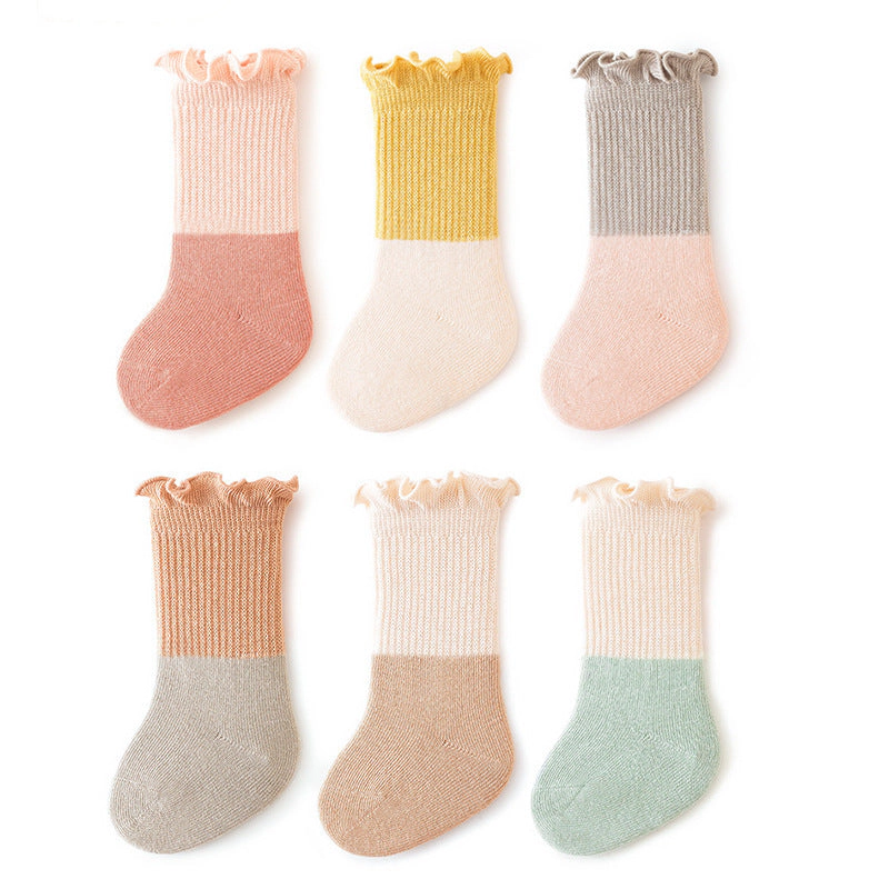 MyKids-USA Baby Kids Unisex Color Patchwork Comfortable Ruffle Fringe Crew Socks