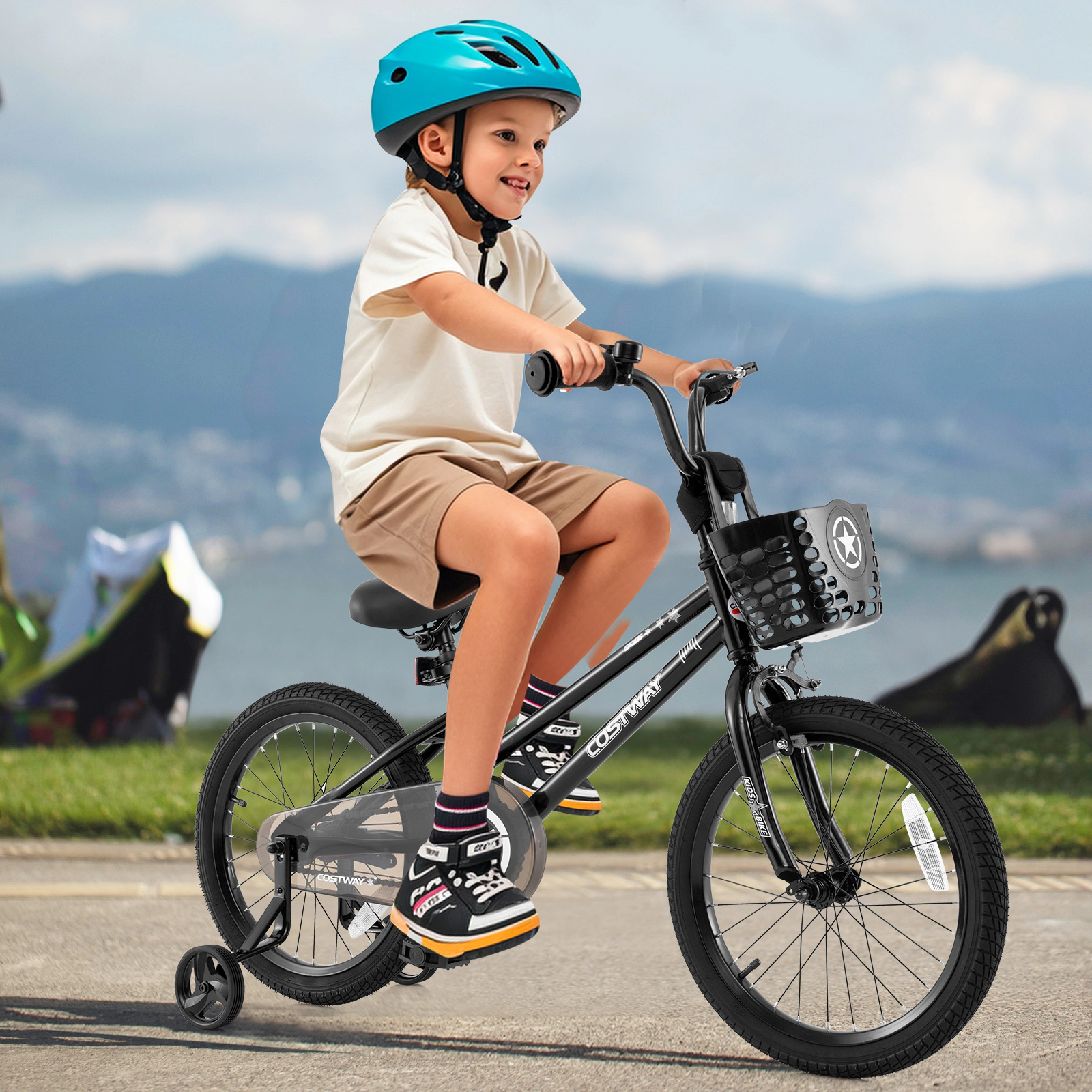 LJG 12 Inch Kids Bike with Basket and Training Wheels for Children Aged 3-5 Years Old