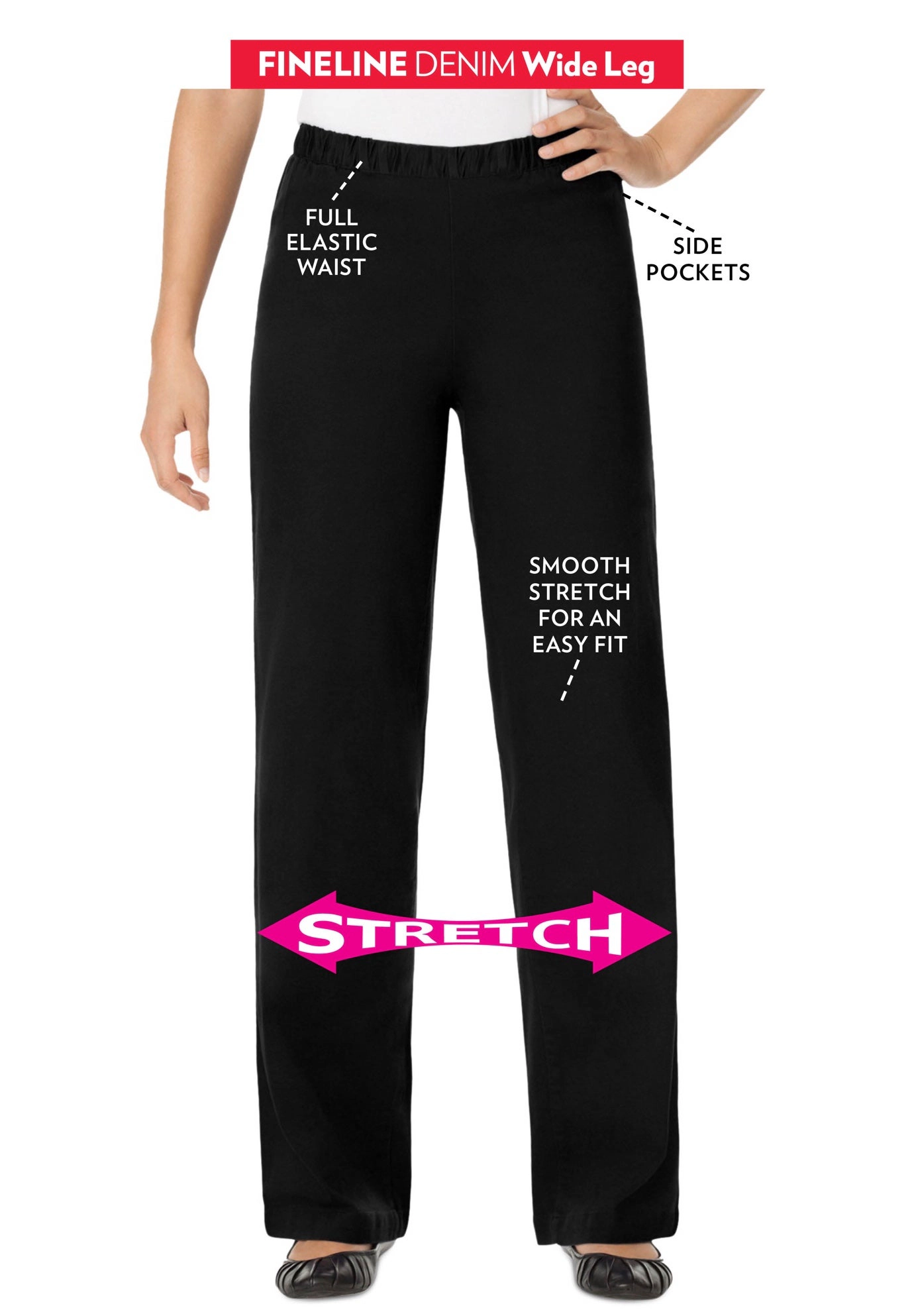 Woman Within Plus Fineline Stretch Denim Wide-Leg Pull-On Jeans
