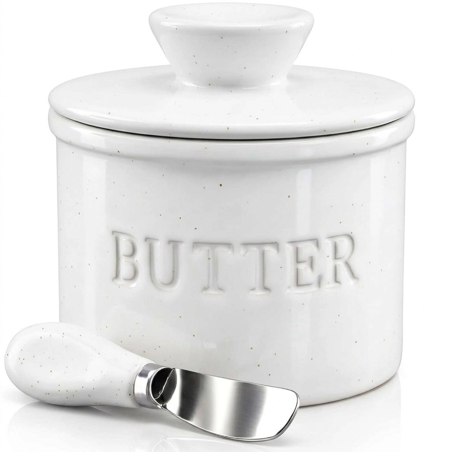 Zulay Kitchen Bell Shaped Butter Crock with Lid for Countertop with Water Line & Spreader Knife