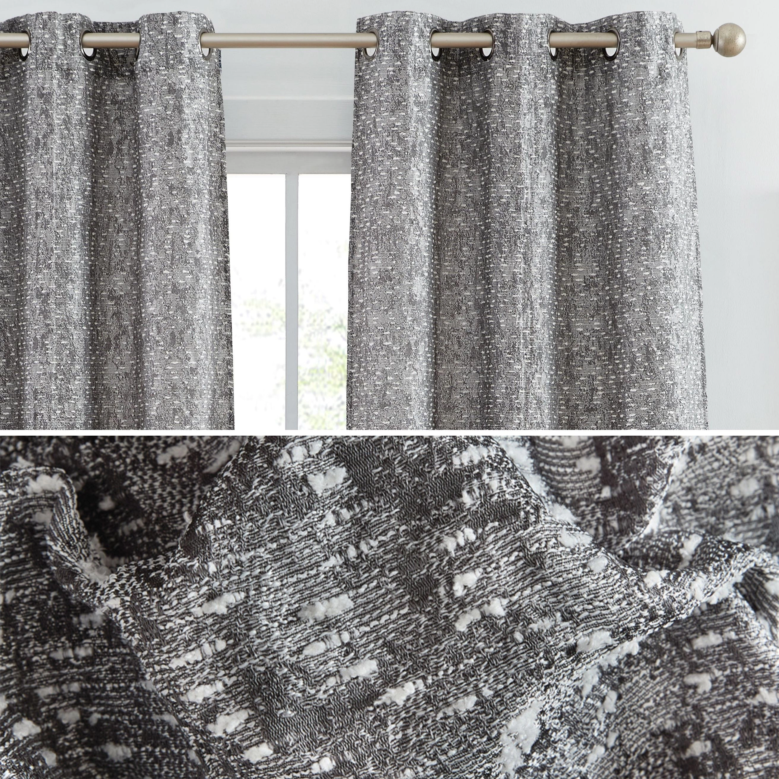 HLC.ME Avalon Jacquard Slub Texture - Privacy Curtains with Grommet Lightweight Window Panels, Set of 2