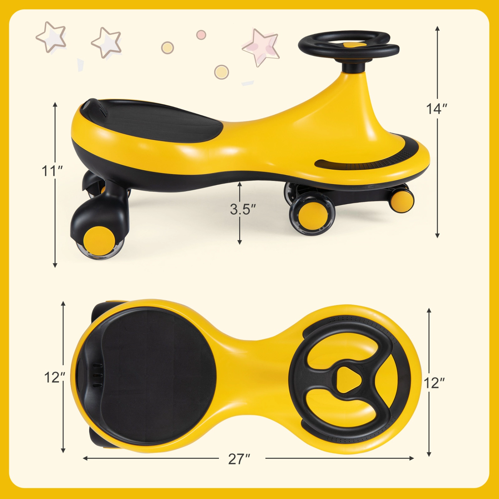 SUGIFT PU Flashing Wheels and Wide Seat Kids Wiggle Car Ride On Toy