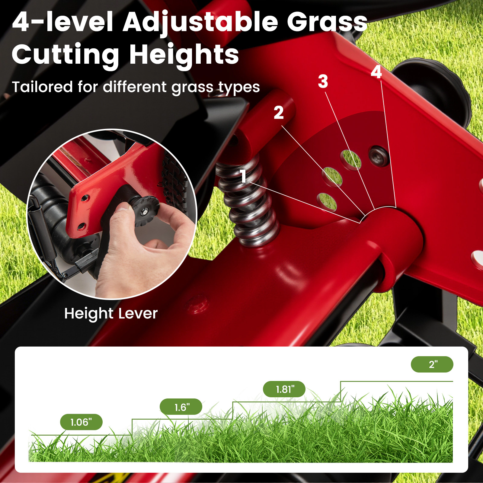 SUGIFT 14 in Push Reel Lawn Mower Red with 5 Steel Blades and 7 Gallon Grass Bag
