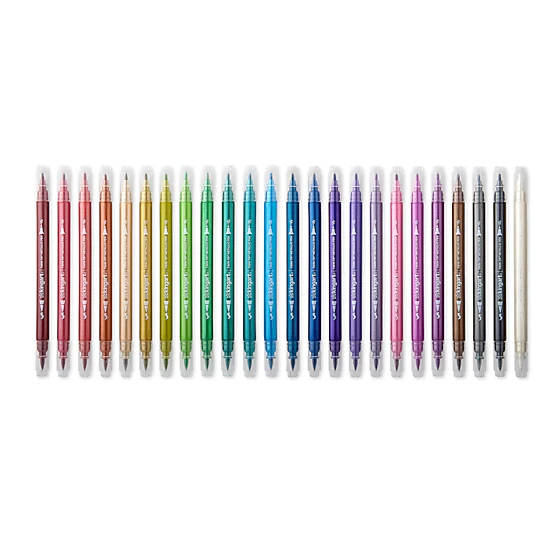 KINGART Twin-Tip Metallic Brush & Fine Pens - 24 Shimmering Water-Based Colors