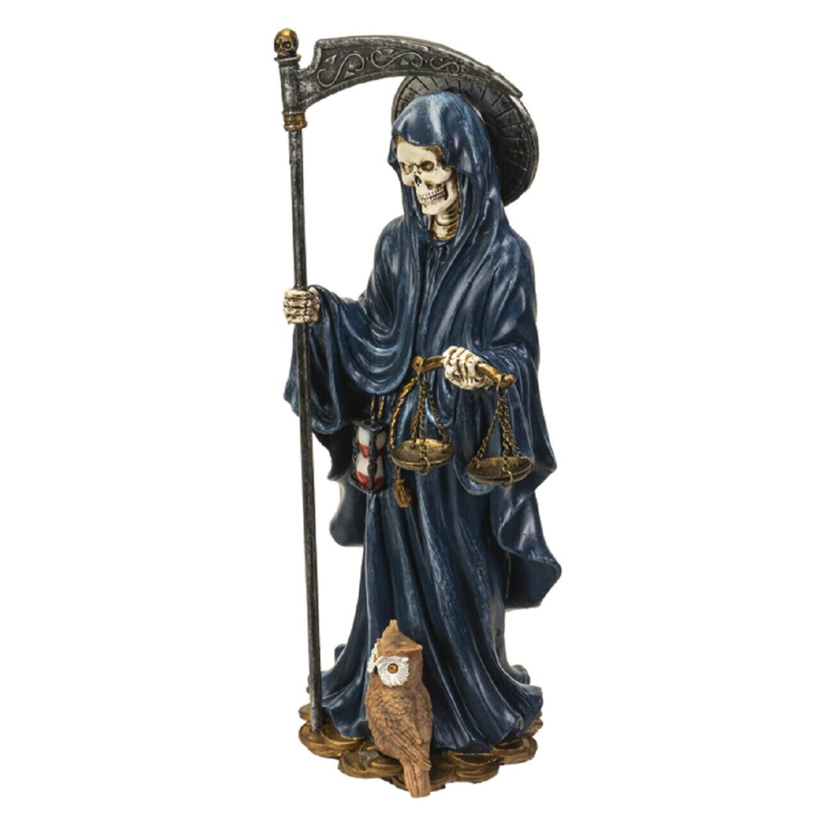 Pacific Giftware Santa Muerte Blue Gown with Owl Figurine Death 10 Inch
