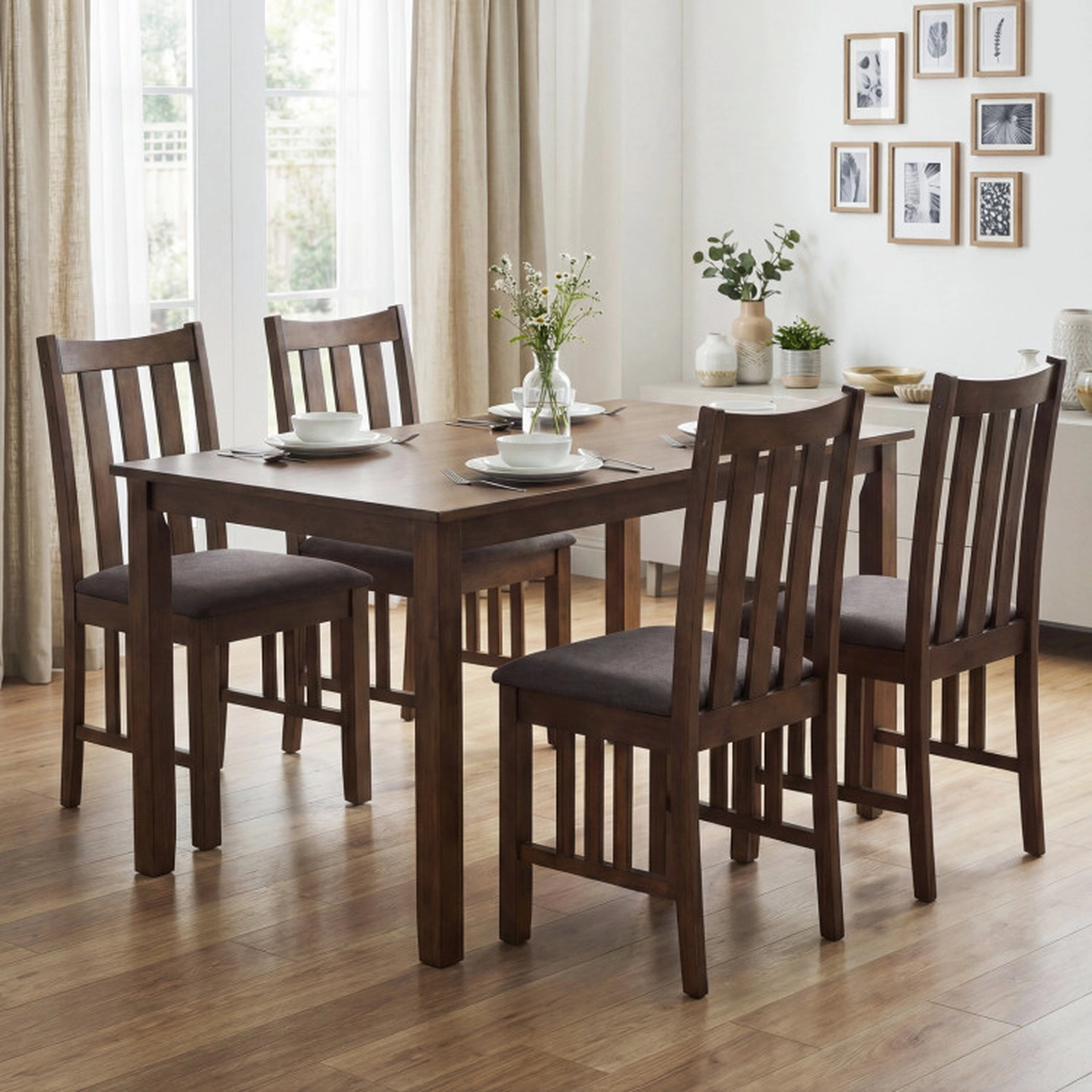SUGIFT Set of 2 Brown Dining Chairs with Slat Back and Linen Padded Seat 18.5-in W 35-in H 330-lb Per Chair