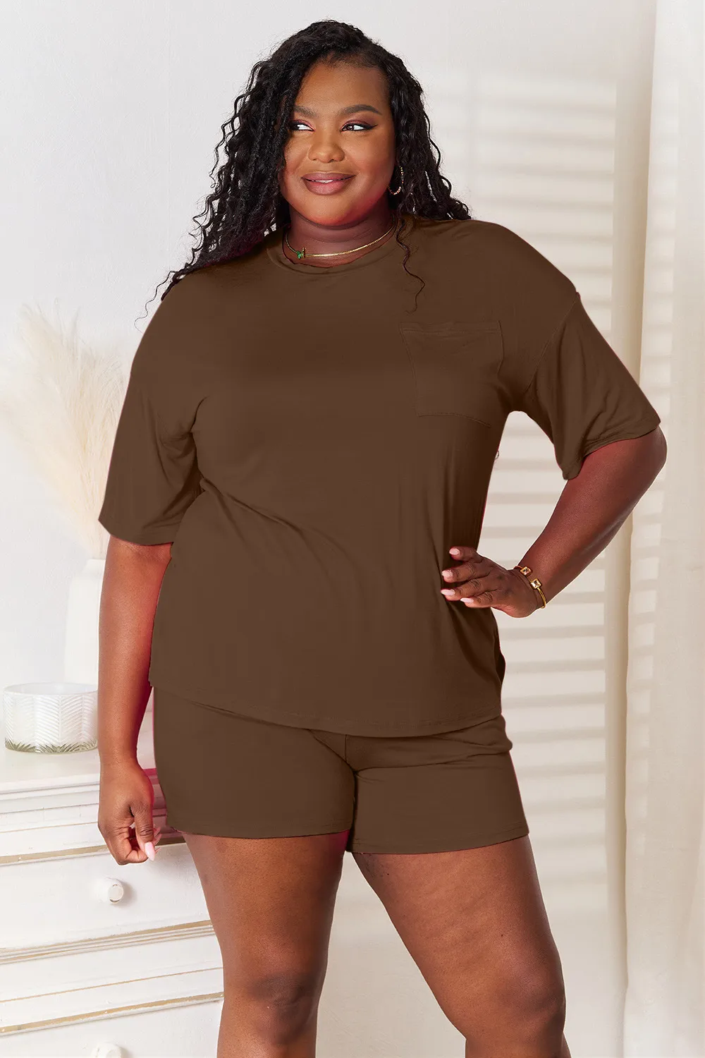 TRUEDAMES Women Full Size Soft Rayon Half Sleeve Top and Shorts Set