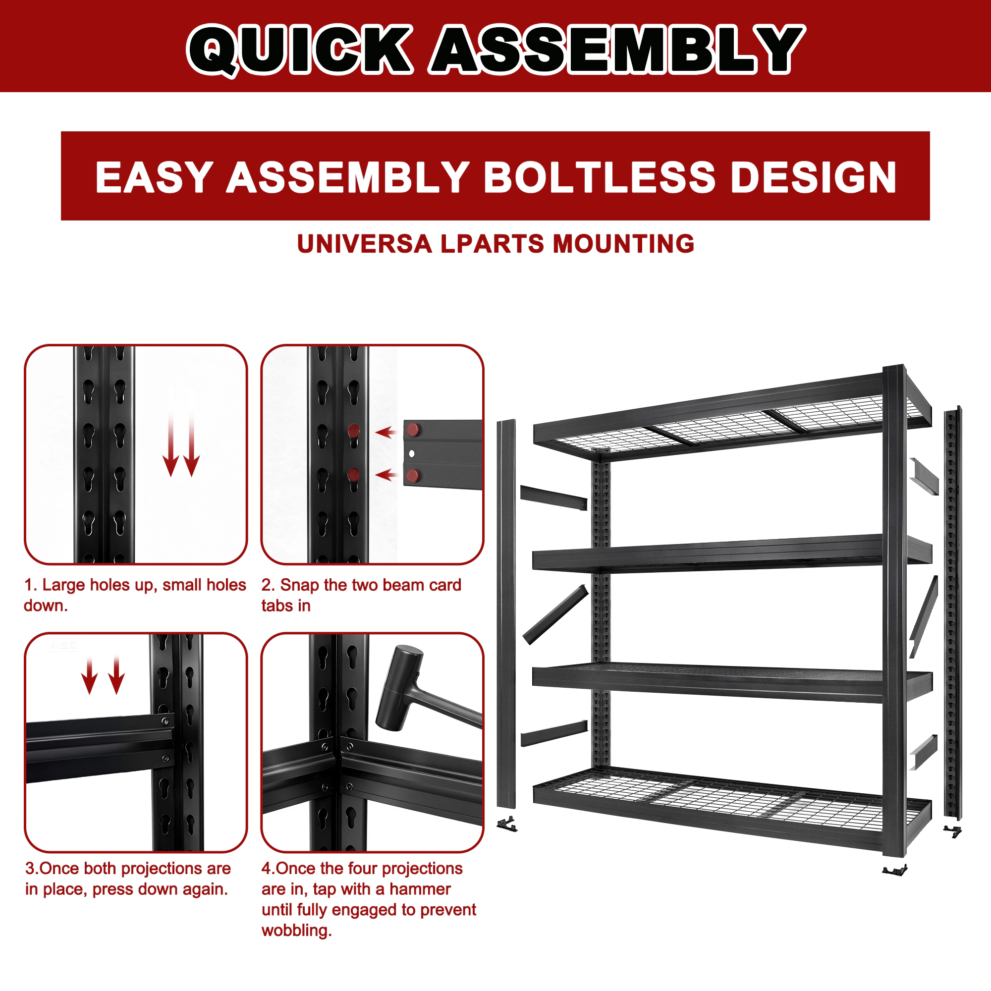 Flynama 4 Tiers Steel Industrial Duty Adjustable Garage Storage Shelving Unit in Black (71 in. W x 71 in. H x 24 in. D)