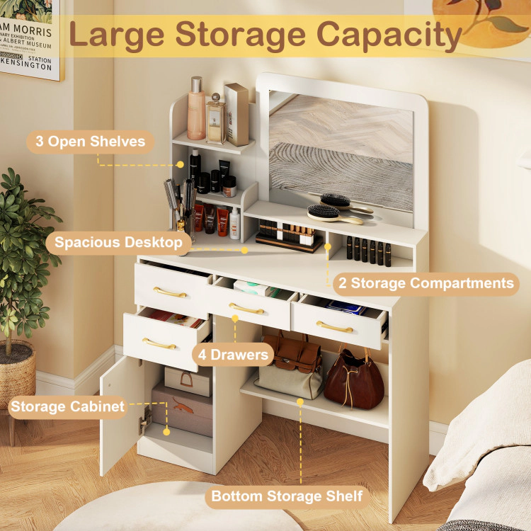 Hivvago 39.5 Inch Vanity Desk With Power Outlets And Mirror For Bedroom