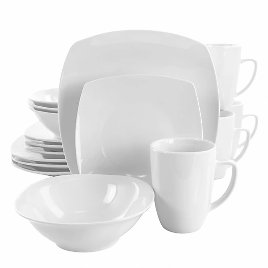Elama Bishop 16 Piece Soft Square Porcelain Dinnerware Set in