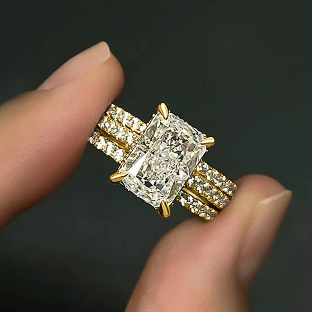Luxury 3Pc/Set Rings with Geometric Cubic Zirconia Fashion Female Engagement Jewelry