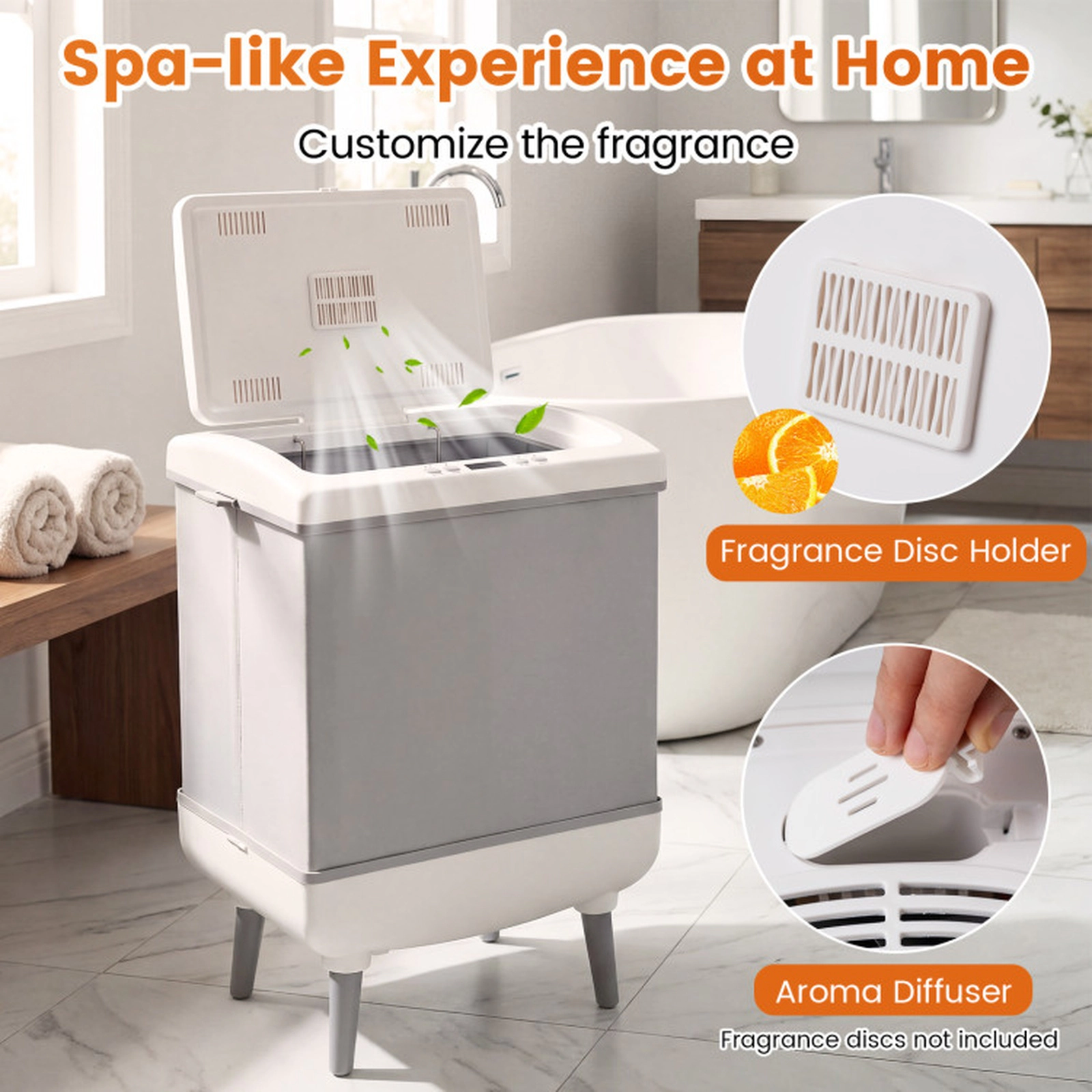 SUGIFT 35L Gray Foldable Towel Warmer Bucket with 2-in-1 Heating and Drying Modes and 24-Hour Timer