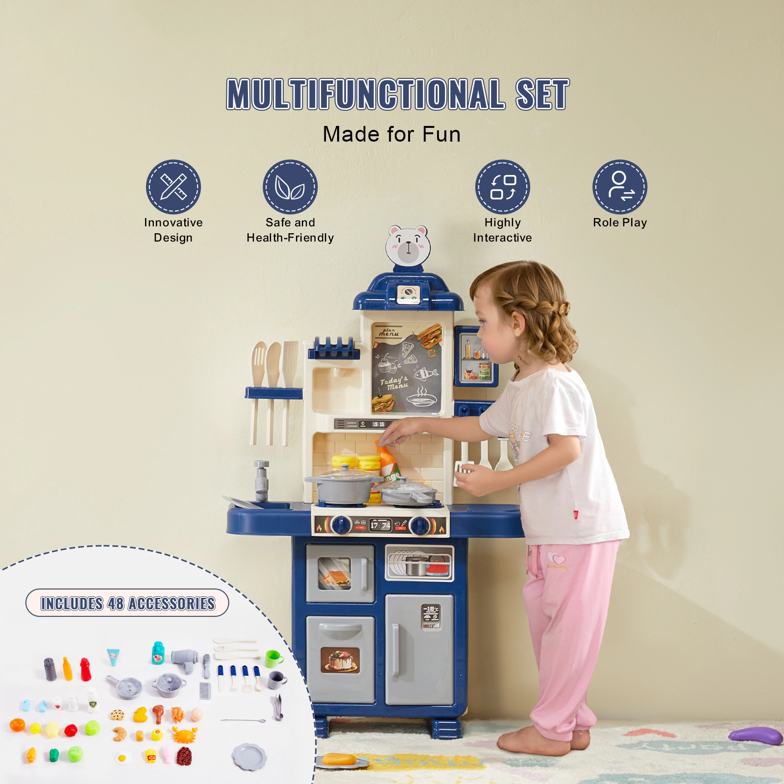 HONGGE Kitchen Toddler with Sounds and Lights Play Set for Toddlers