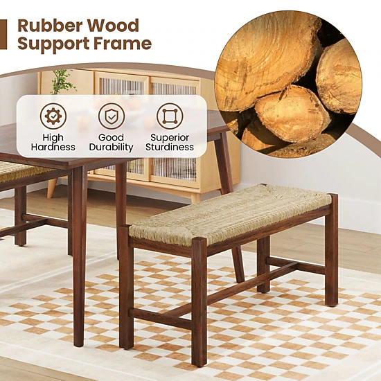 SlickBlue Unisex Wood Dining Bench, Natural Seagrass Farmhouse Entryway Seat