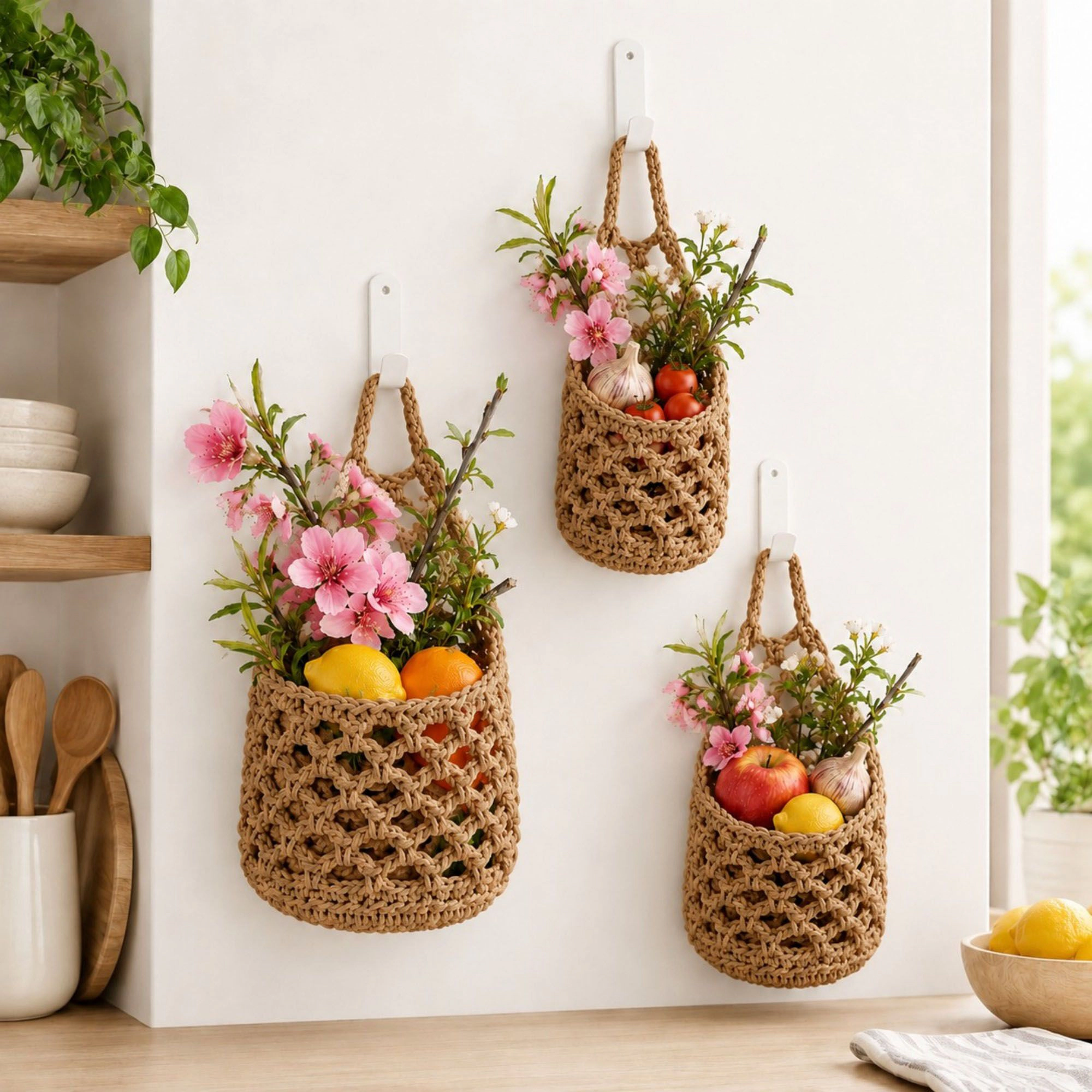 Alilang Unisex Woven Hanging Basket Set for Fruit Produce and Wall Storage