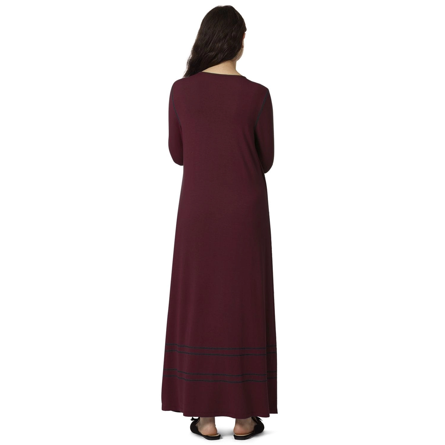 MeMoi Women's Modal Blend Full-Length Nursing Gown with Decorative Stitching
