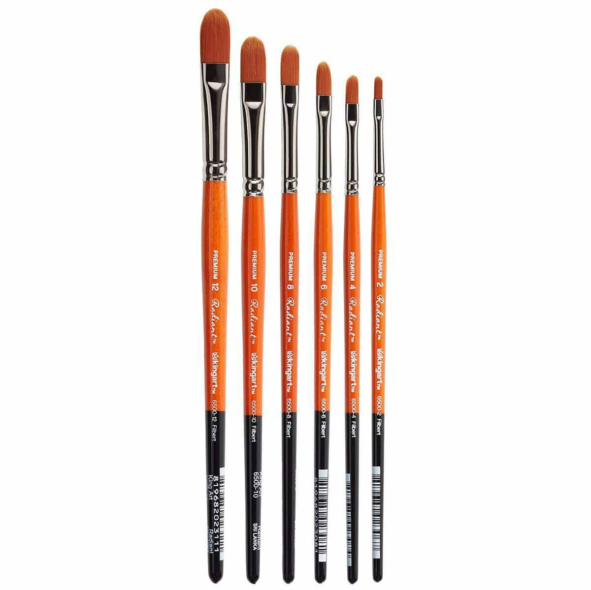 KINGART Radiant 6500 Filbert Golden Synthetic Brush Set - 6 pc