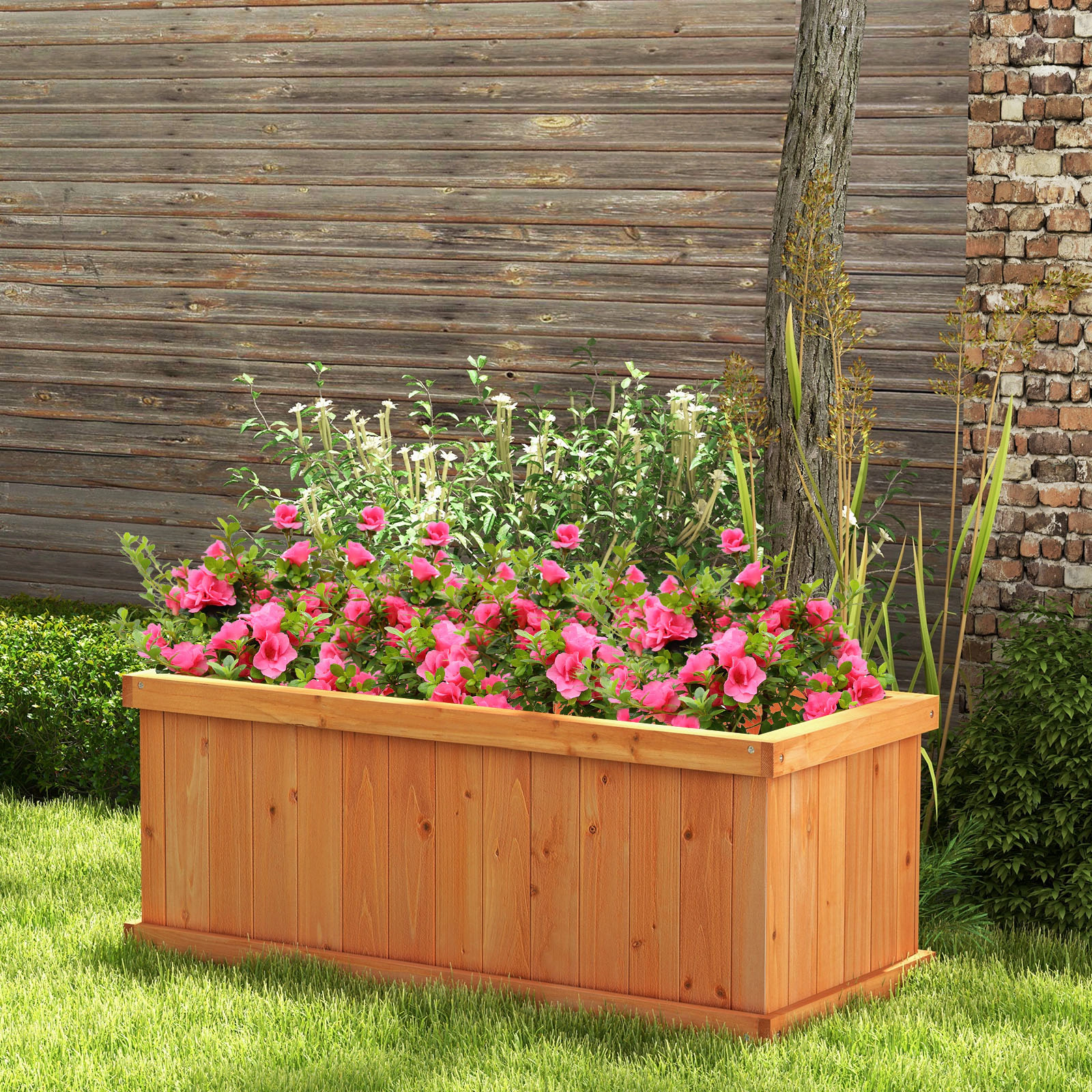 LJG Raised Garden Bed Wooden Planter Box with 4 Drainage Holes and Detachable Bottom Panels