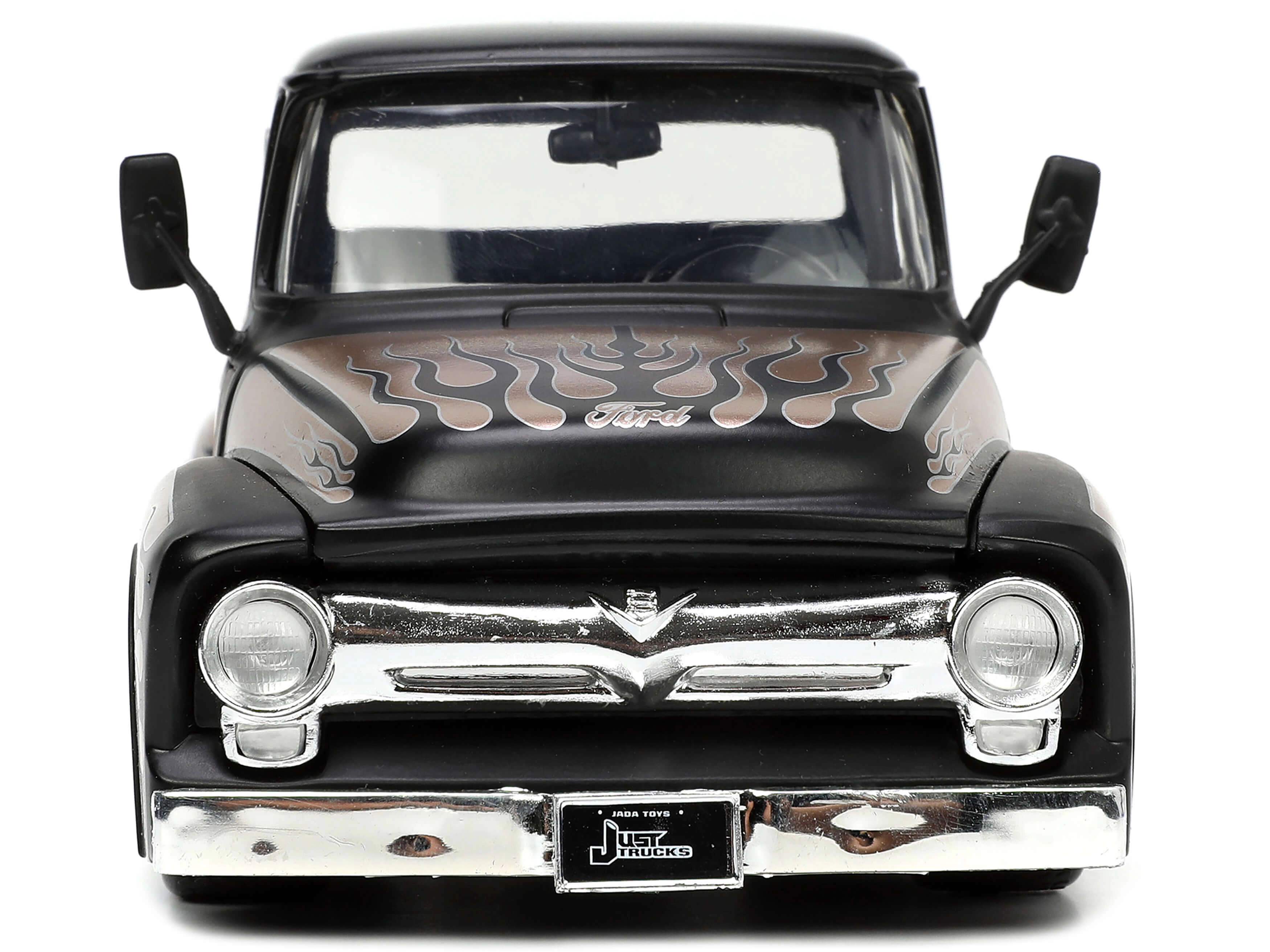 Jada 1956 Ford F-100 Pickup Truck Matt Black and Champagne with Flames with Extra Wheels "Just Trucks" Series