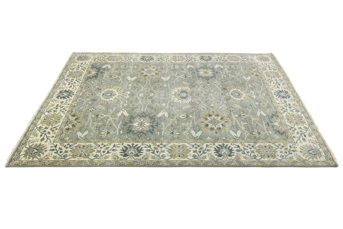 Magic Rugs Taupe Floral Oushak Chobi Hand-Knotted Wool Area Rug, 8' x 10'