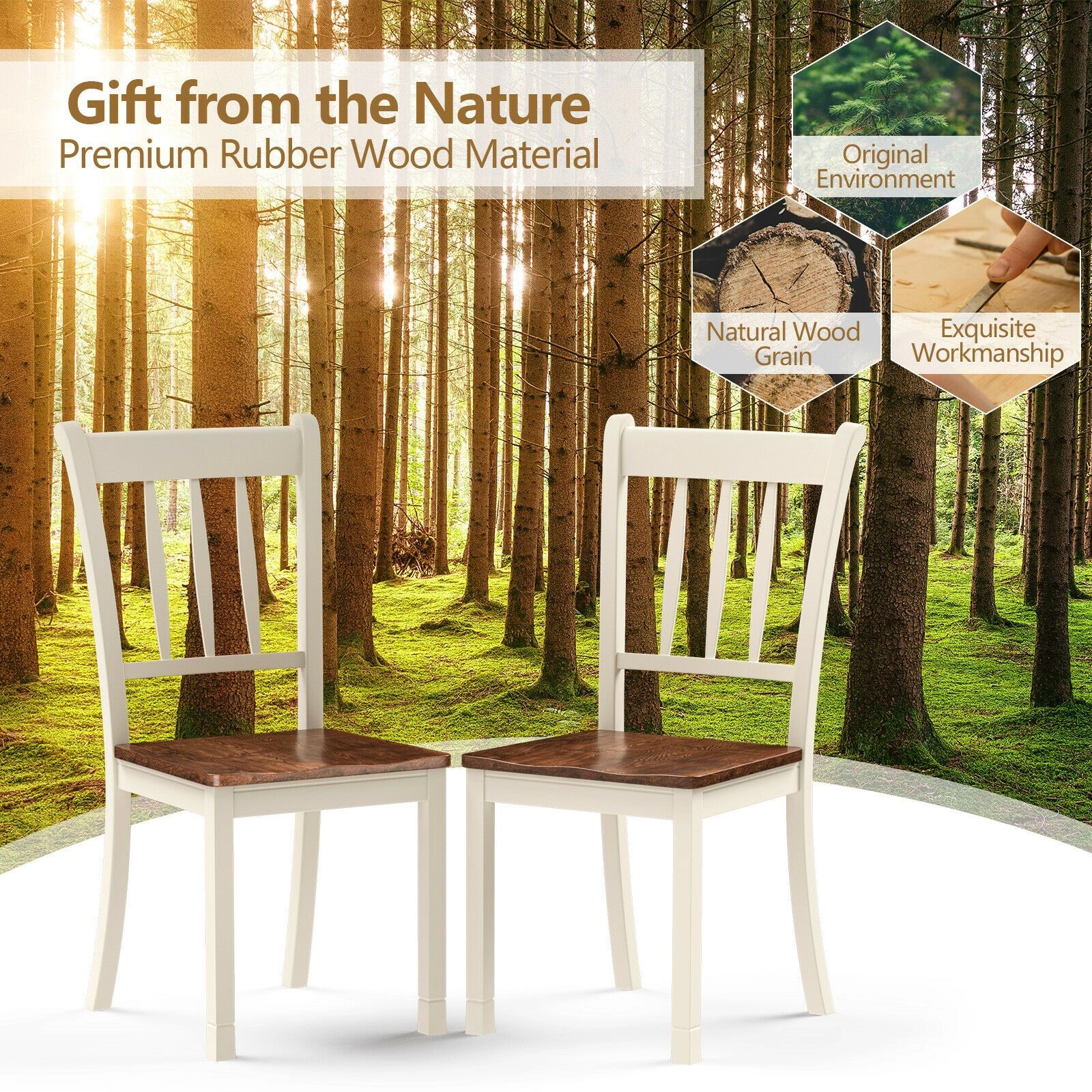 SlickBlue Set of 2 White Solid Wood Dining Chair with Curved Backrest