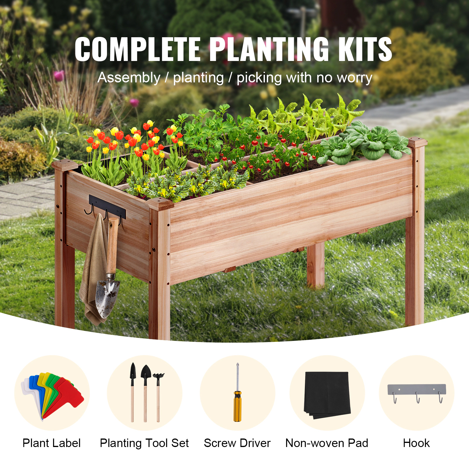 HONGGE 3.9x1.9x2.5 Ft Wooden Raised Garden Bed with Legs, Fir Wood Planter Box, Holds up to 220 lbs