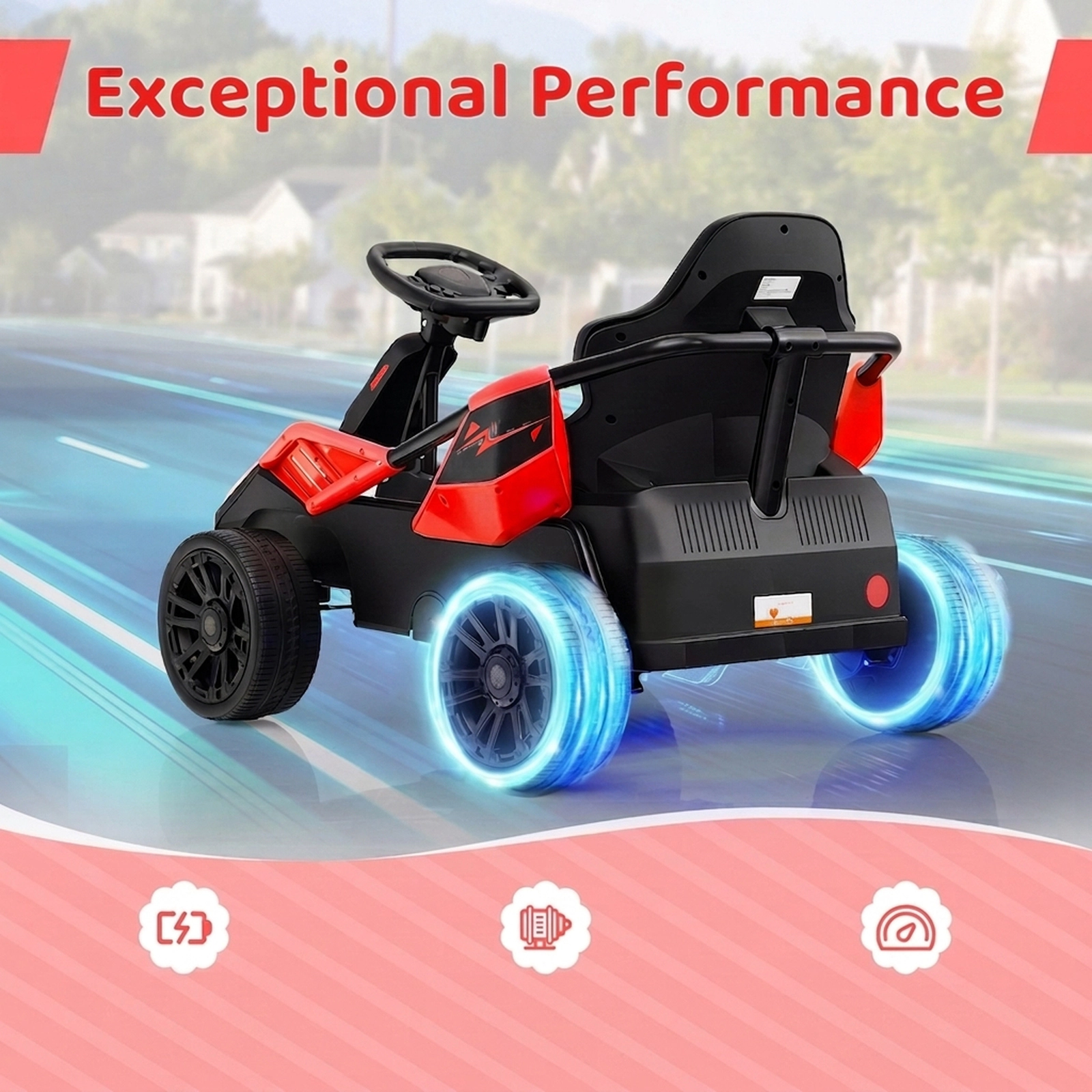 SUGIFT 12V Electric Ride-On UTV Car with Remote, Music and LED Lights 110-lb Capacity Ages 37-95 Months Red