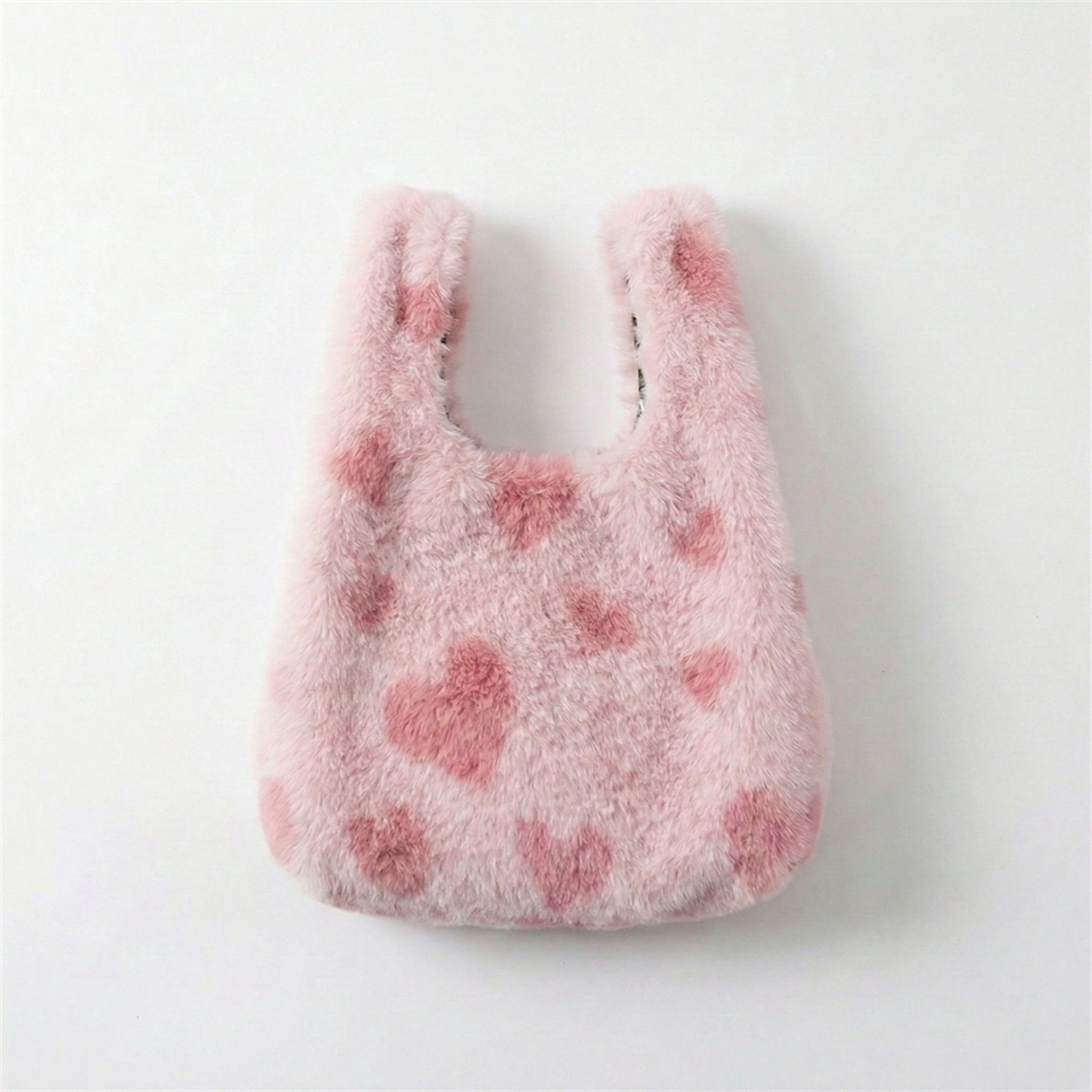 Alilang Women's Faux Fur Shoulder Tote Bag with Heart Pattern Soft Plush Texture and Wide Handles 6.7x6x4.3in