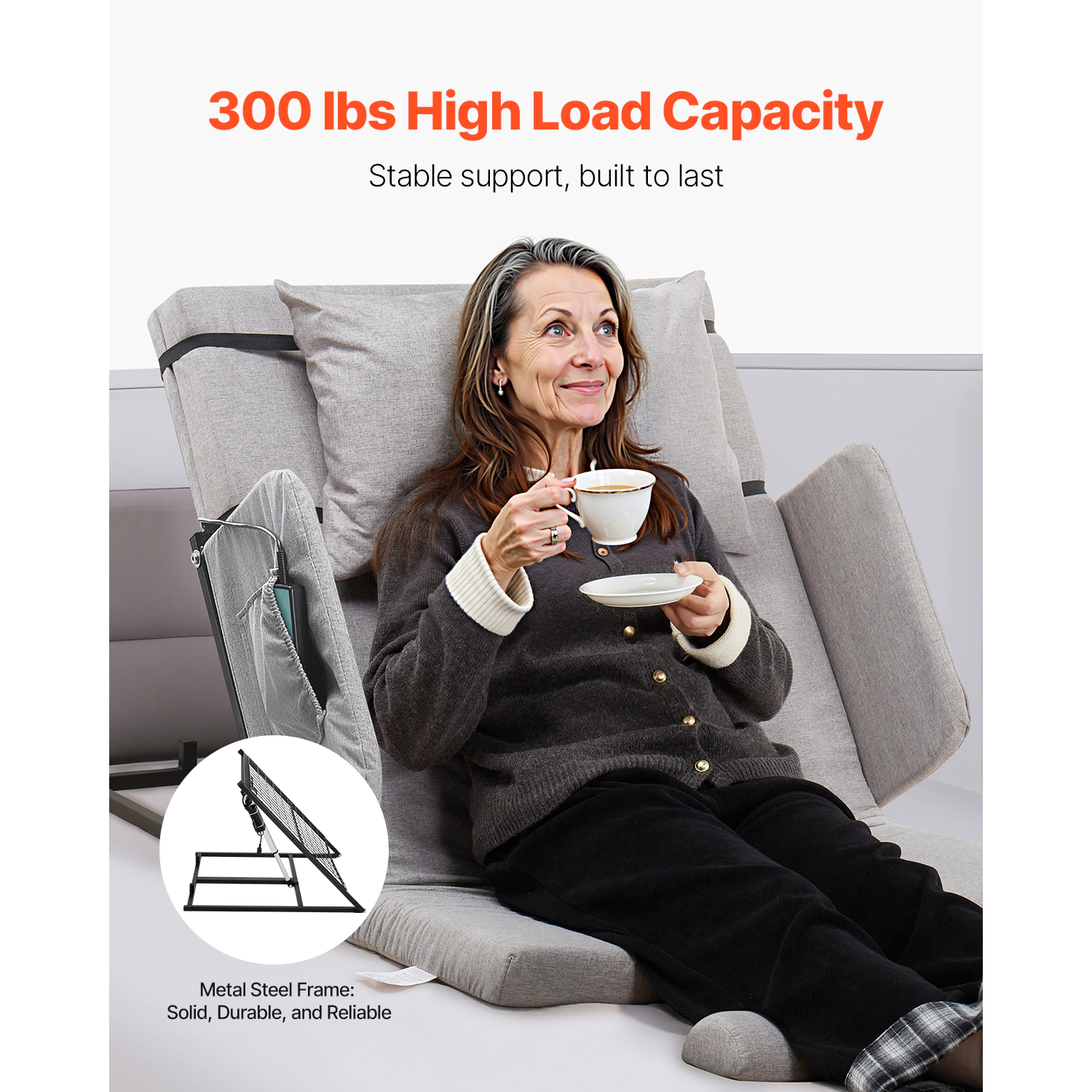 HONGGE Electric Lifting Backrest for Bed, 300 lbs Capacity, 4-68° Adjustable Bed Backrest, with Guardrail