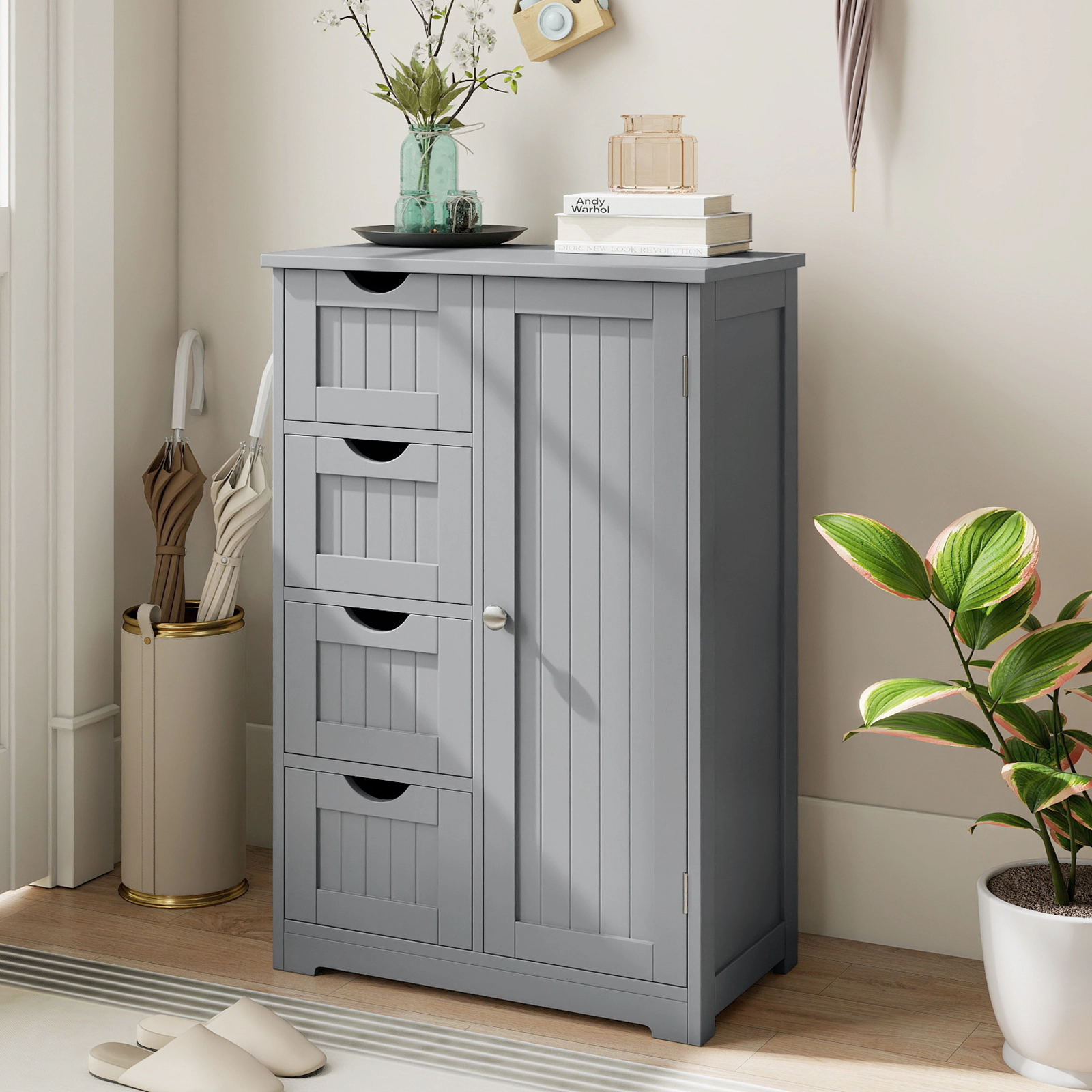 SlickBlue Freestanding Bathroom Floor Cabinet with 4 Drawers and Storage