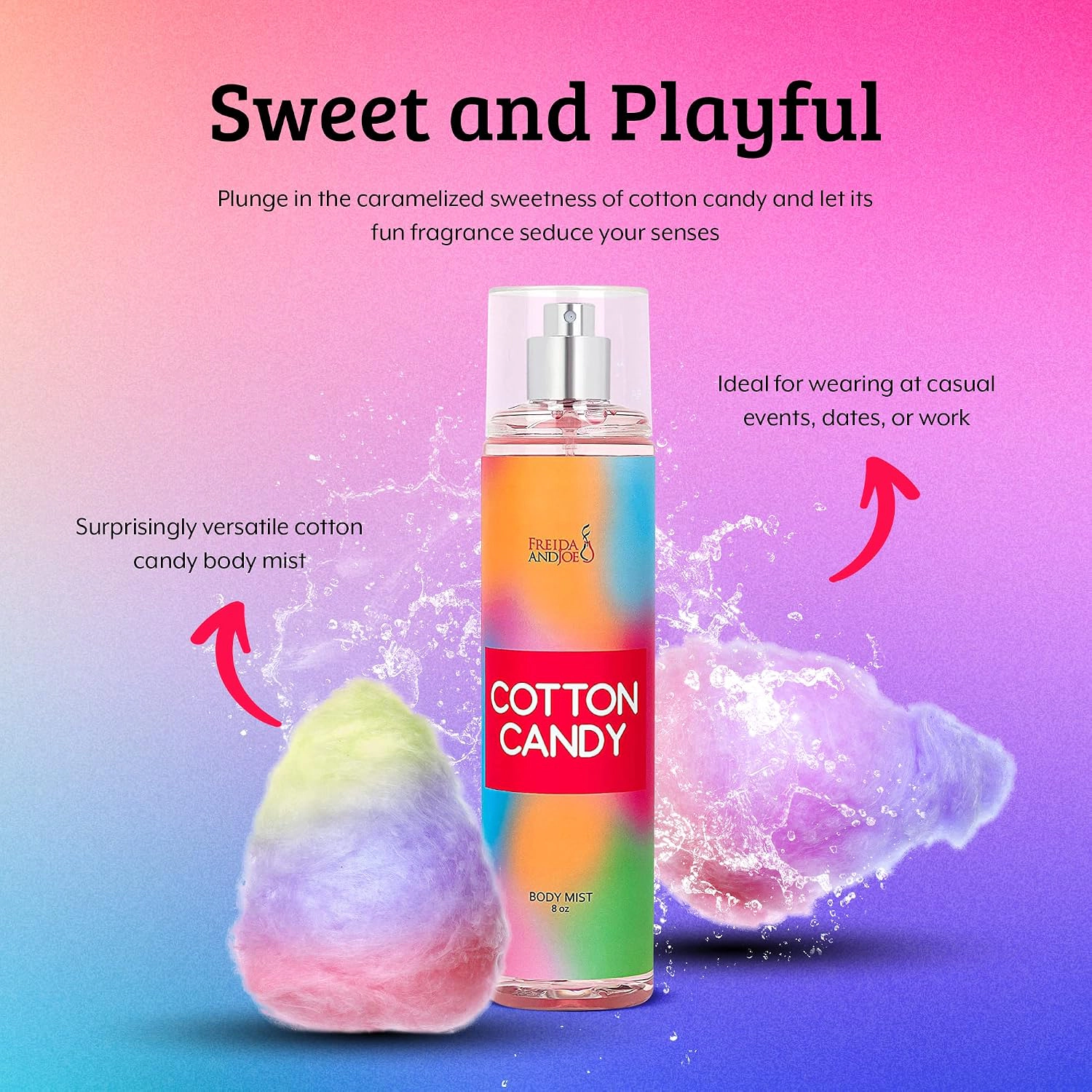 Freida and Joe Women Cotton Candy Fragrance Body Mist in 8oz Spray Bottle