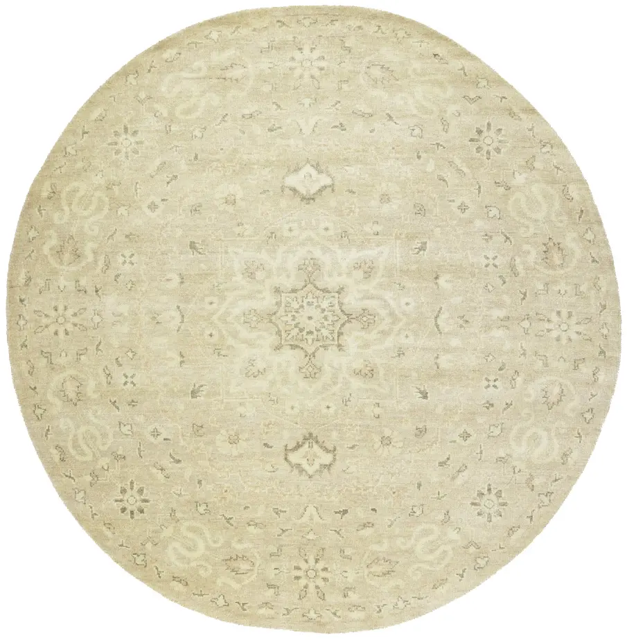 Magic Rugs Muted Pinkish Beige Floral 8X8 Transitional Oriental Round Rug