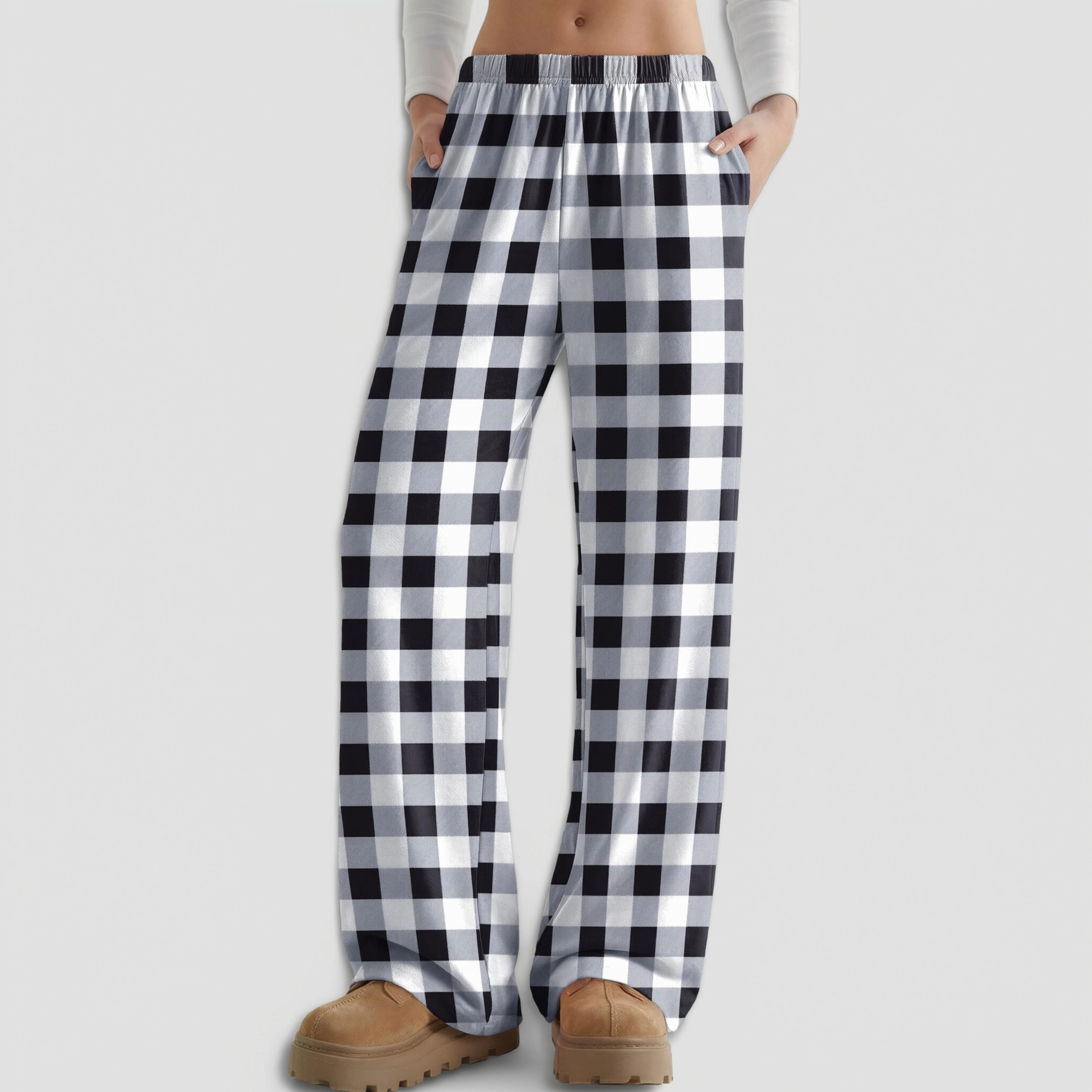 Ekouaer Women's Elastic High Waist Wide Leg Lounge Pants with Pockets