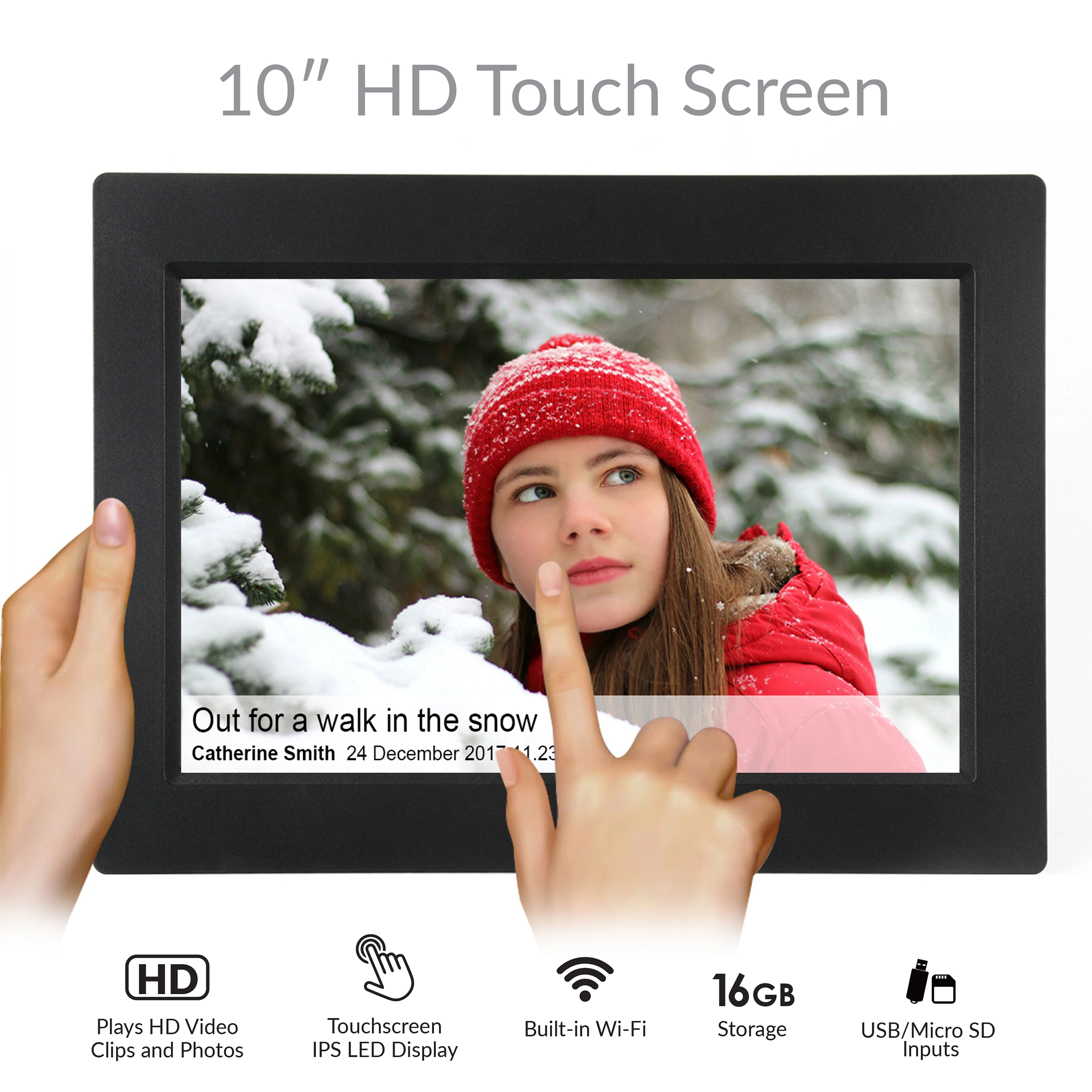 SuperSonic 10 Inch Smart Digital Photo Frame in Black with 16gb Internal Storage