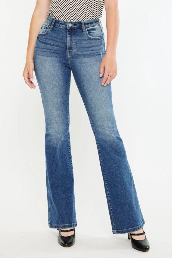 KanCan Women's Curvy Essentials High Rise Wide Flare Jeans Tana