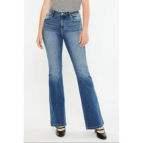 KanCan Women's Curvy Essentials High Rise Wide Flare Jeans Tana