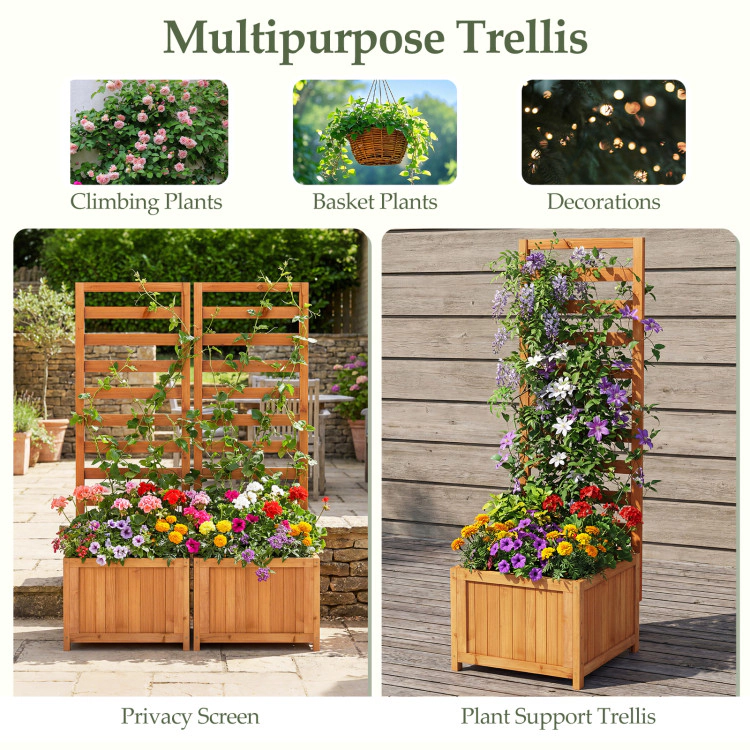 Hivvago 48 Inch Wood Raised Garden Bed with Trellis with Drainage Holes