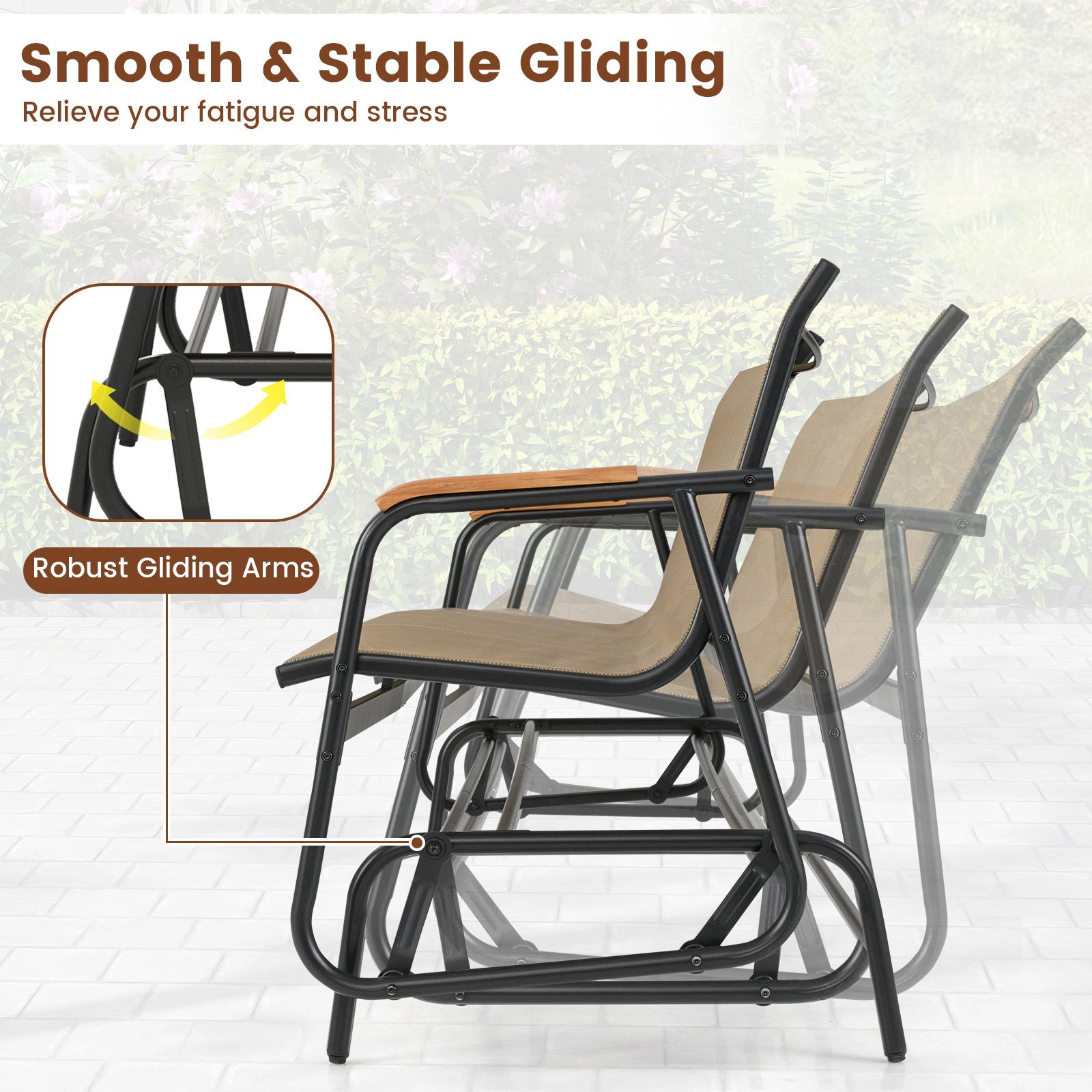 SlickBlue Patio Gliding Loveseat with Comfortable Fabric Seat & Metal Frame