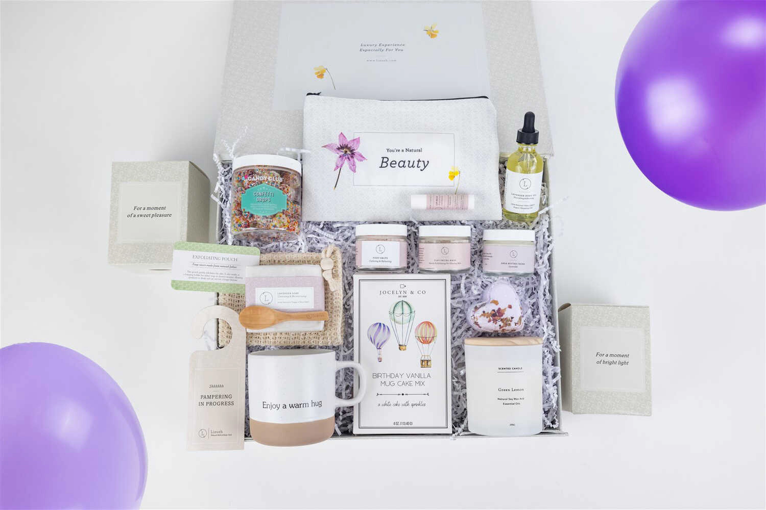 Lizush  Lavender Birthday Gift Basket - Pampering Spa Gift Box for Her