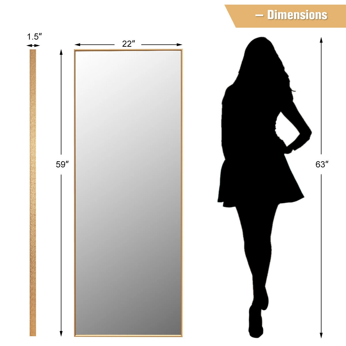 Slickblue Full Length Wall Mirror 59 Inch Rectangle Bedroom Dressing Mirror Large Frame