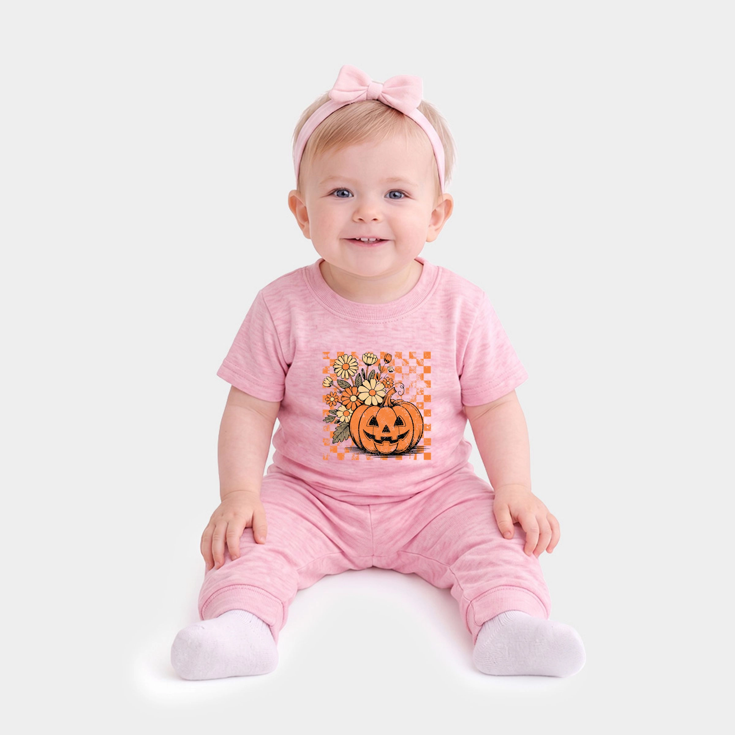 The Juniper Shop - Infant Jogger Pant Crew Set Retro Floral Pumpkin