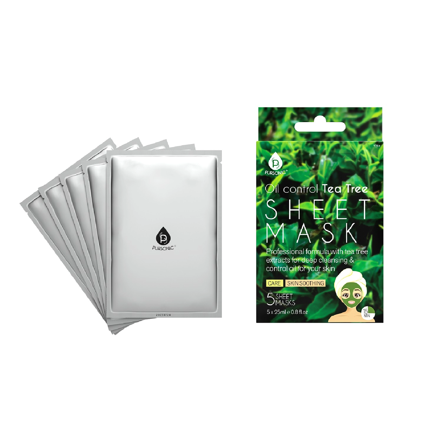 Pursonic Unisex Oil Control Skincare Tea Tree Sheet Mask 5-Pack