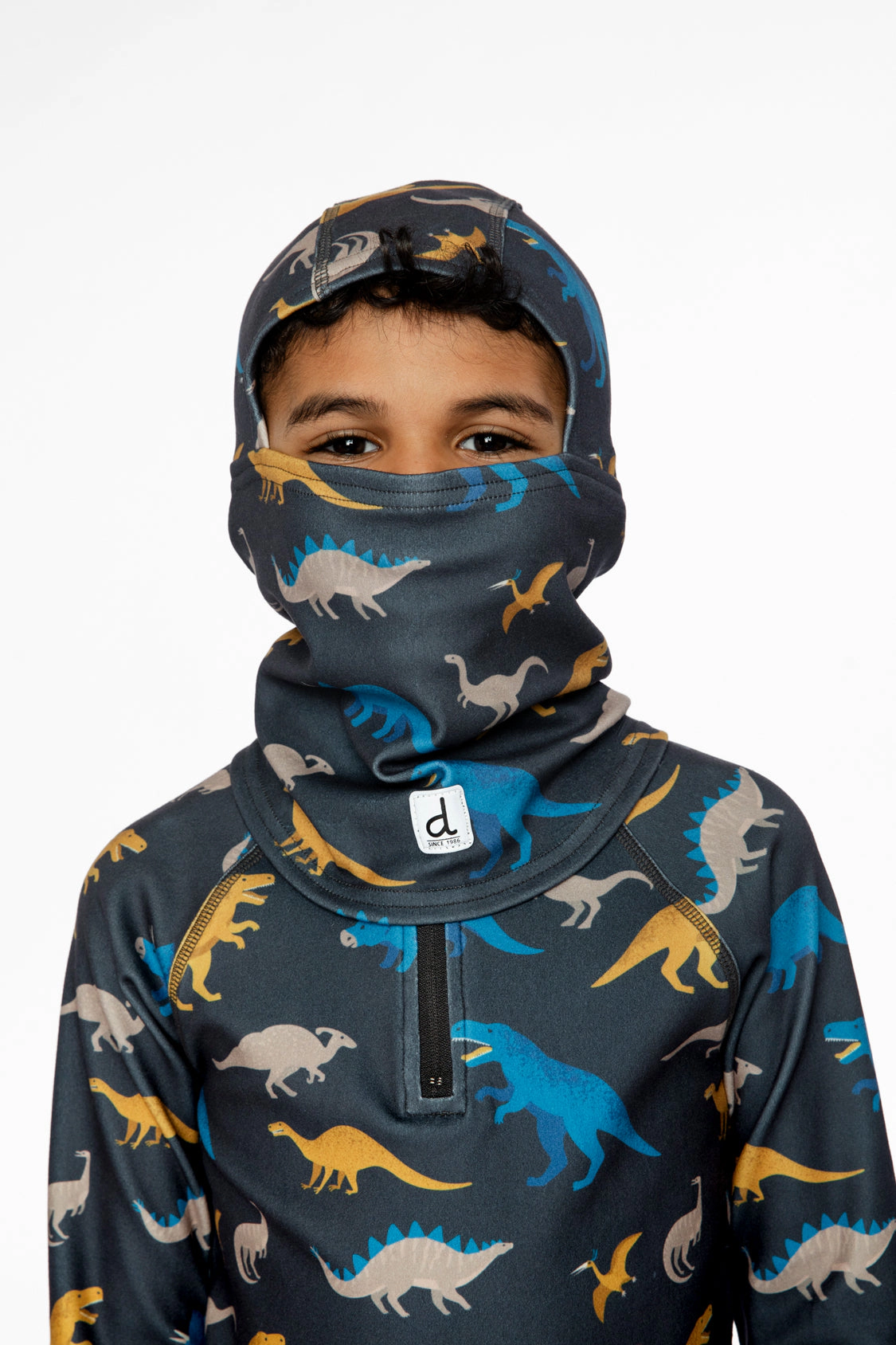 Deux par Boys Brushed Jersey Dinosaur Print Balaclava with Reflective Patch