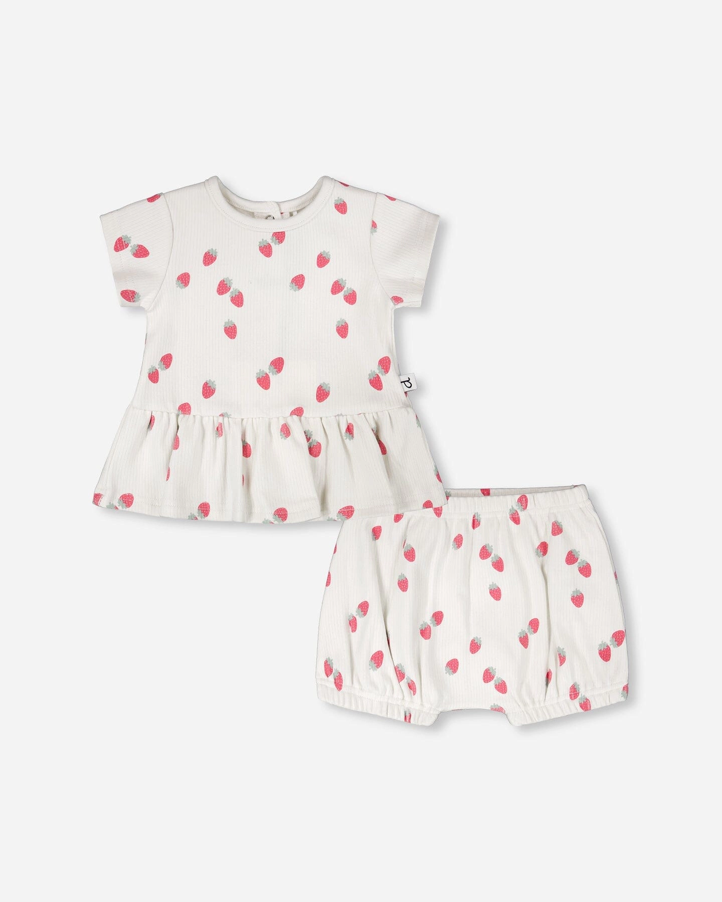 Deux par Deux Girls Cotton Rib Jersey Top and Short Set Printed Strawberries