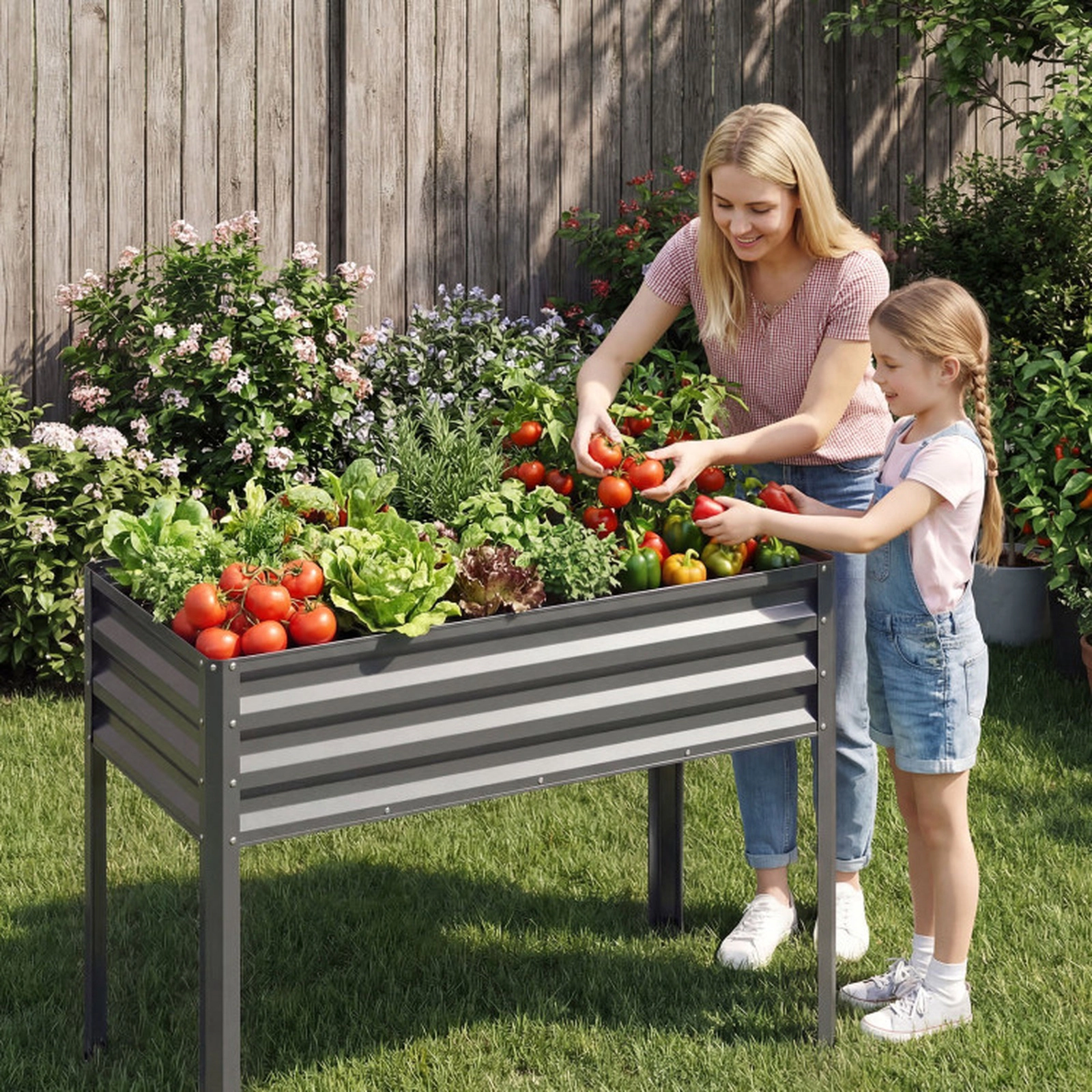 SUGIFT 175-lb Capacity 5-cu ft 44-in Electro-Coated Metal Raised Garden Bed with Legs and Drainage Holes