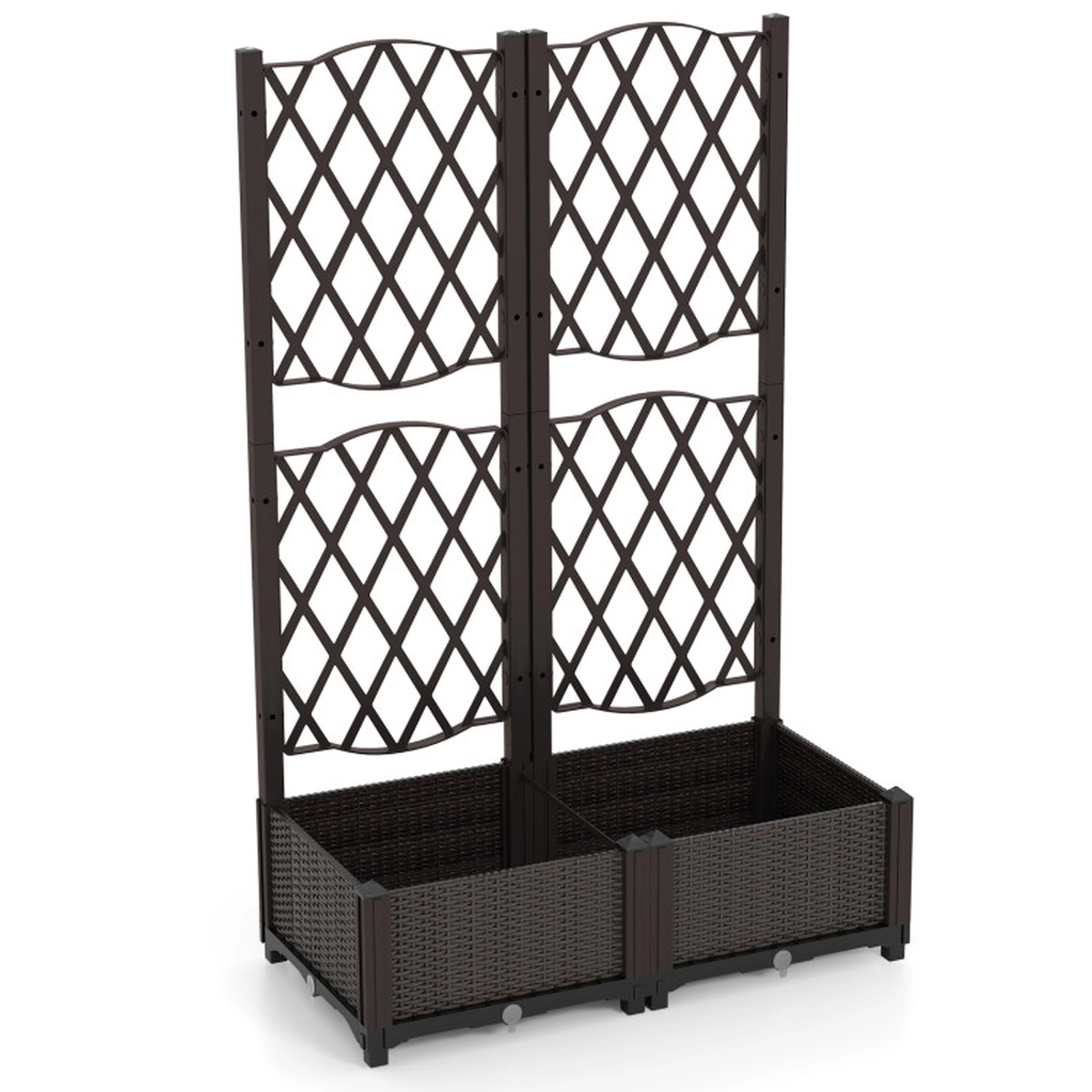 SUGIFT Brown Rattan Raised Garden Bed Planter Box with Diamond Trellis 32-in W 16-in D 48-in H 176-lb Box Capacity