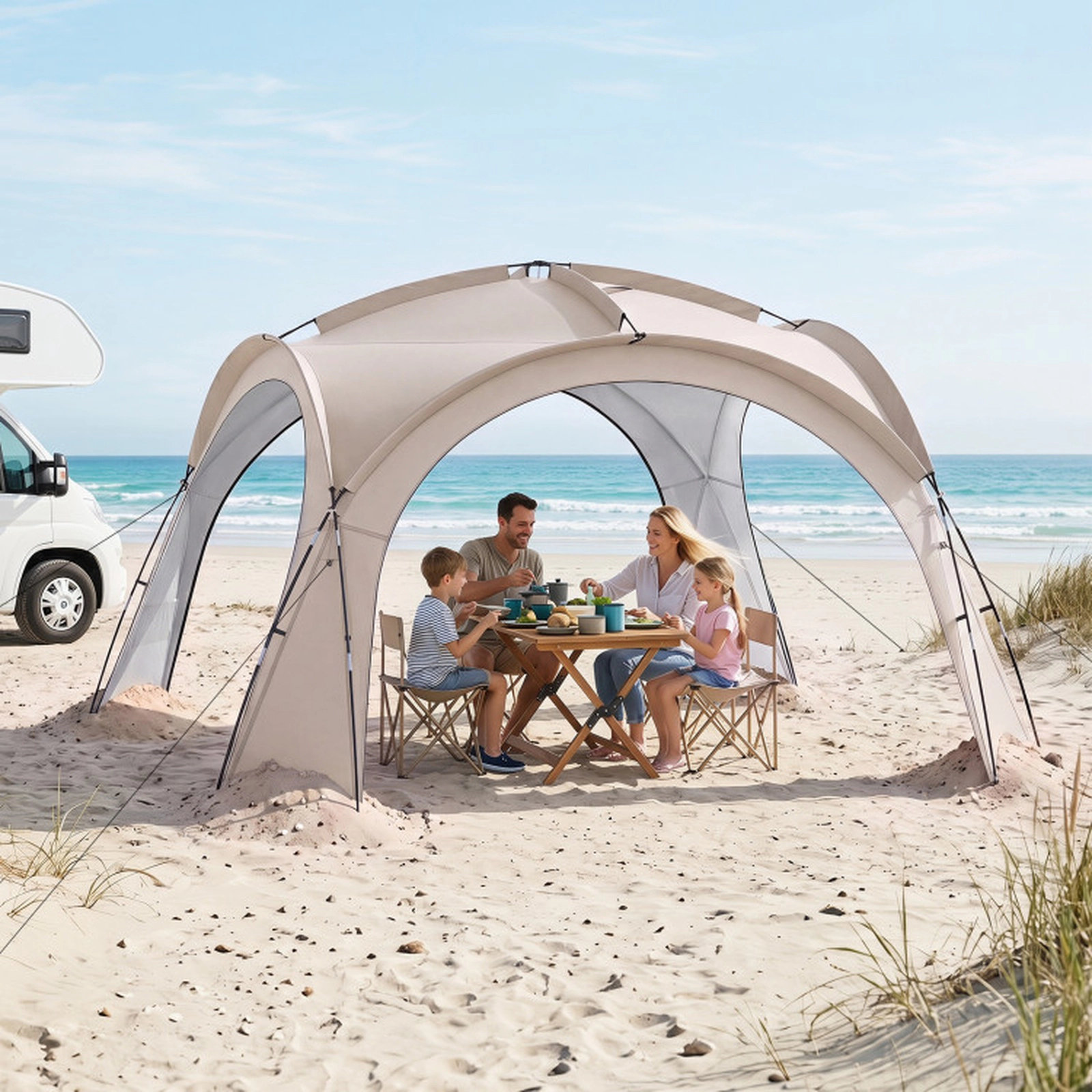 SUGIFT 12-15 Person Beige Dome Beach Canopy Tent with 4 Removable Zippered Sidewalls 13.3-ft W 13.3-ft D 7.6-ft H