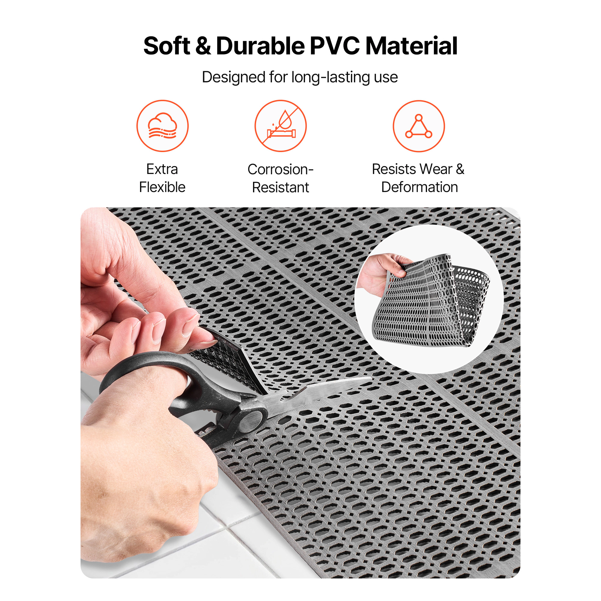 HONGGE Drainage Mat PVC Non Slip Commercial Floor Mat Wet Area Water Drain Splash Matting Hollow Doormat Roll for
