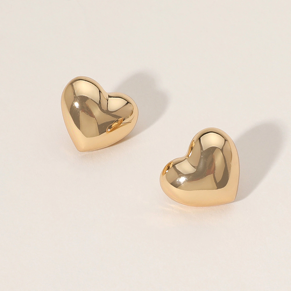 FASHNZFAB Metal Puffy Heart Stud Earrings