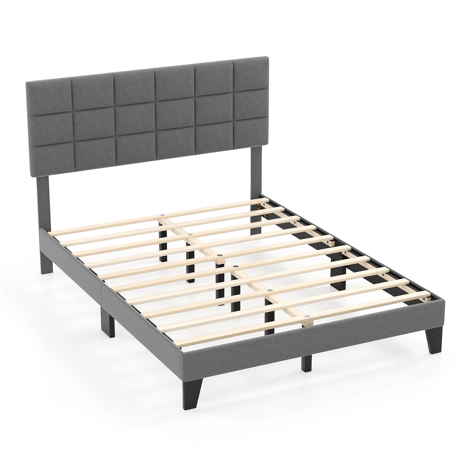 LJG Modern Linen Bed Frame with Adjustable Headboard